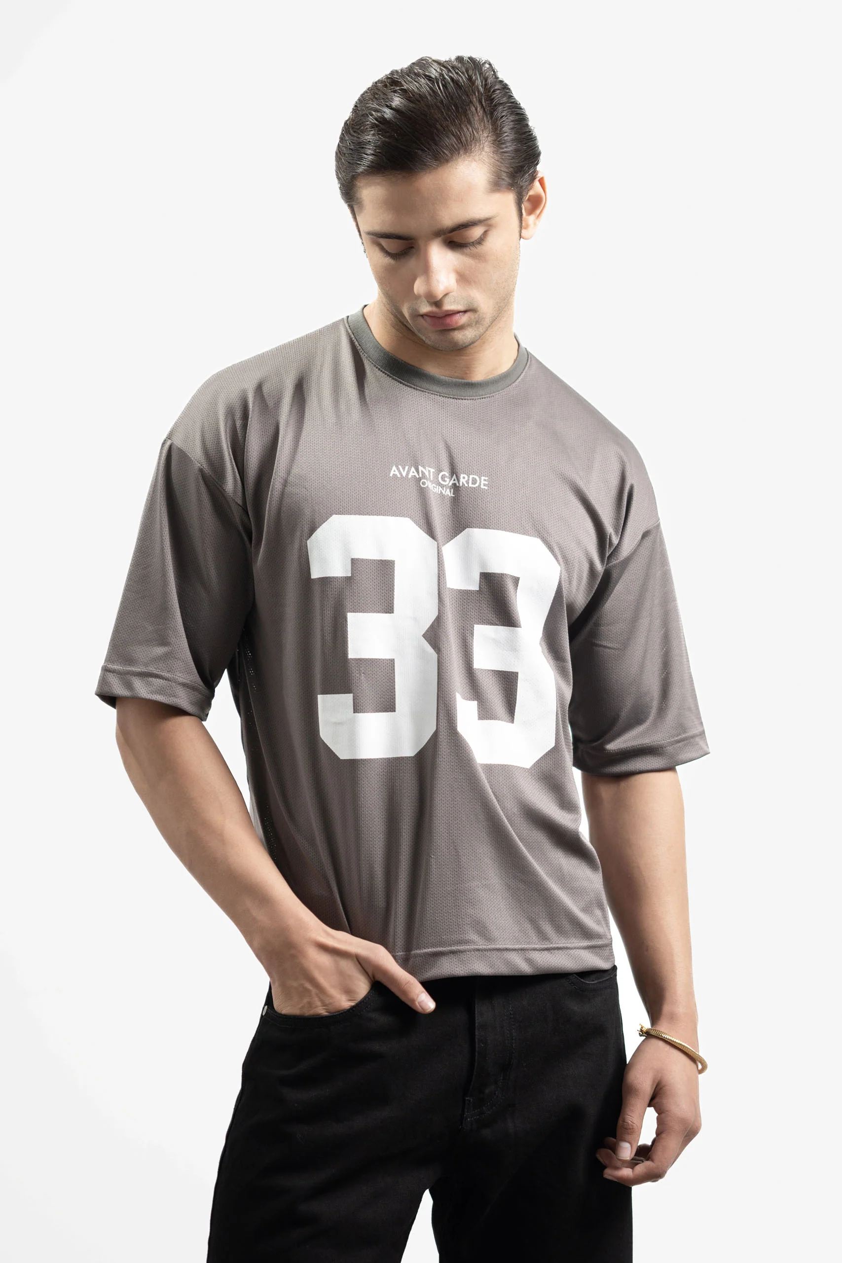 AG 33 Grey Mesh Oversized Tee - Image 5