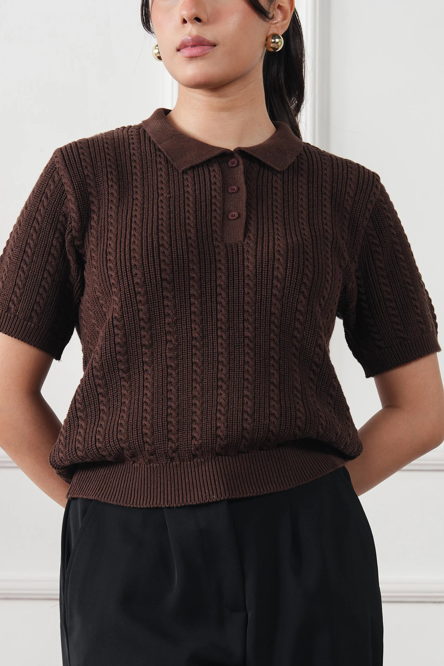 Cable Knit Polo Shirt (WKP-02) - Image 7