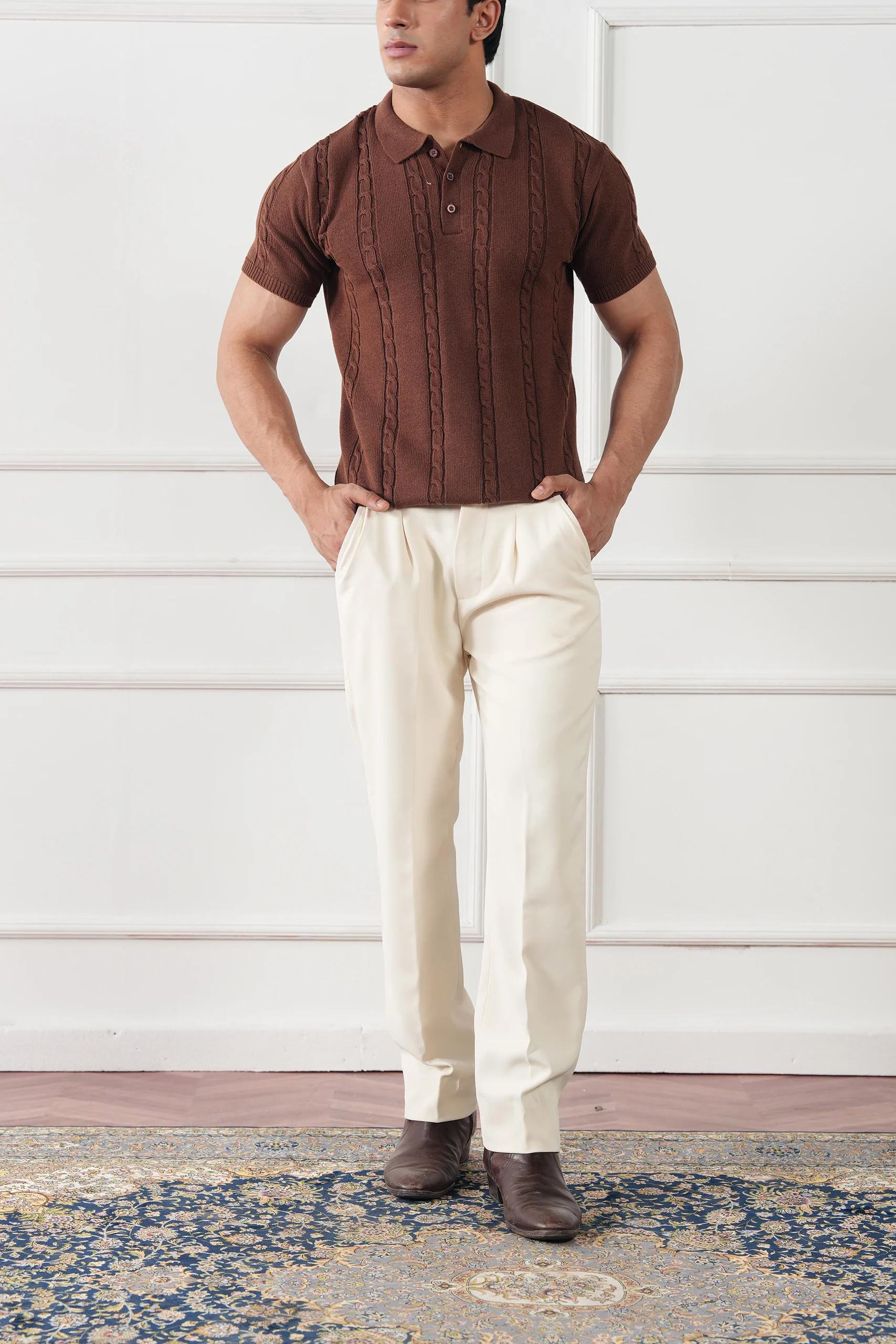 Cable Knit Polo Shirt (MKP-01) - Image 11