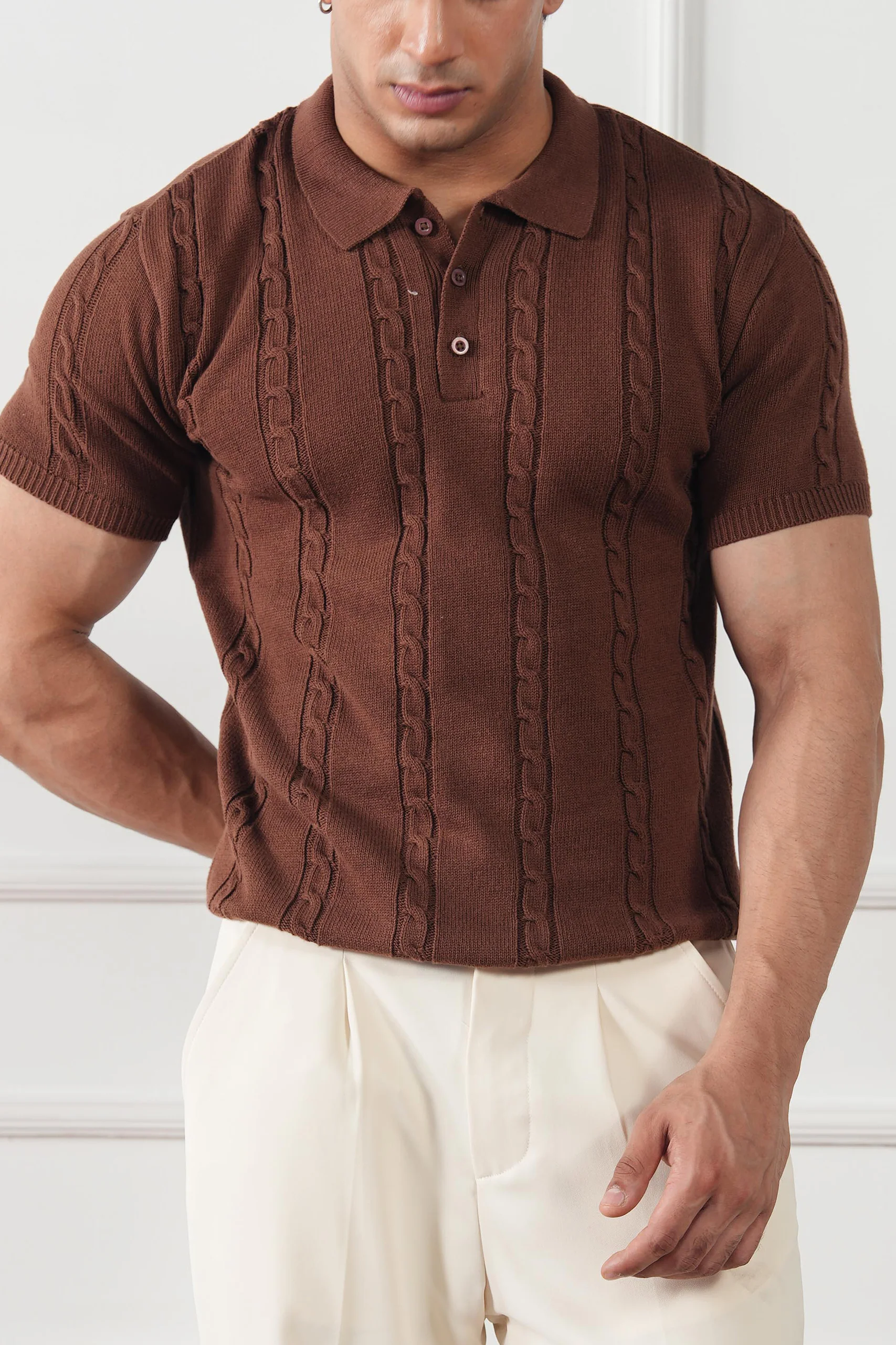 Cable Knit Polo Shirt (MKP-01) - Image 12