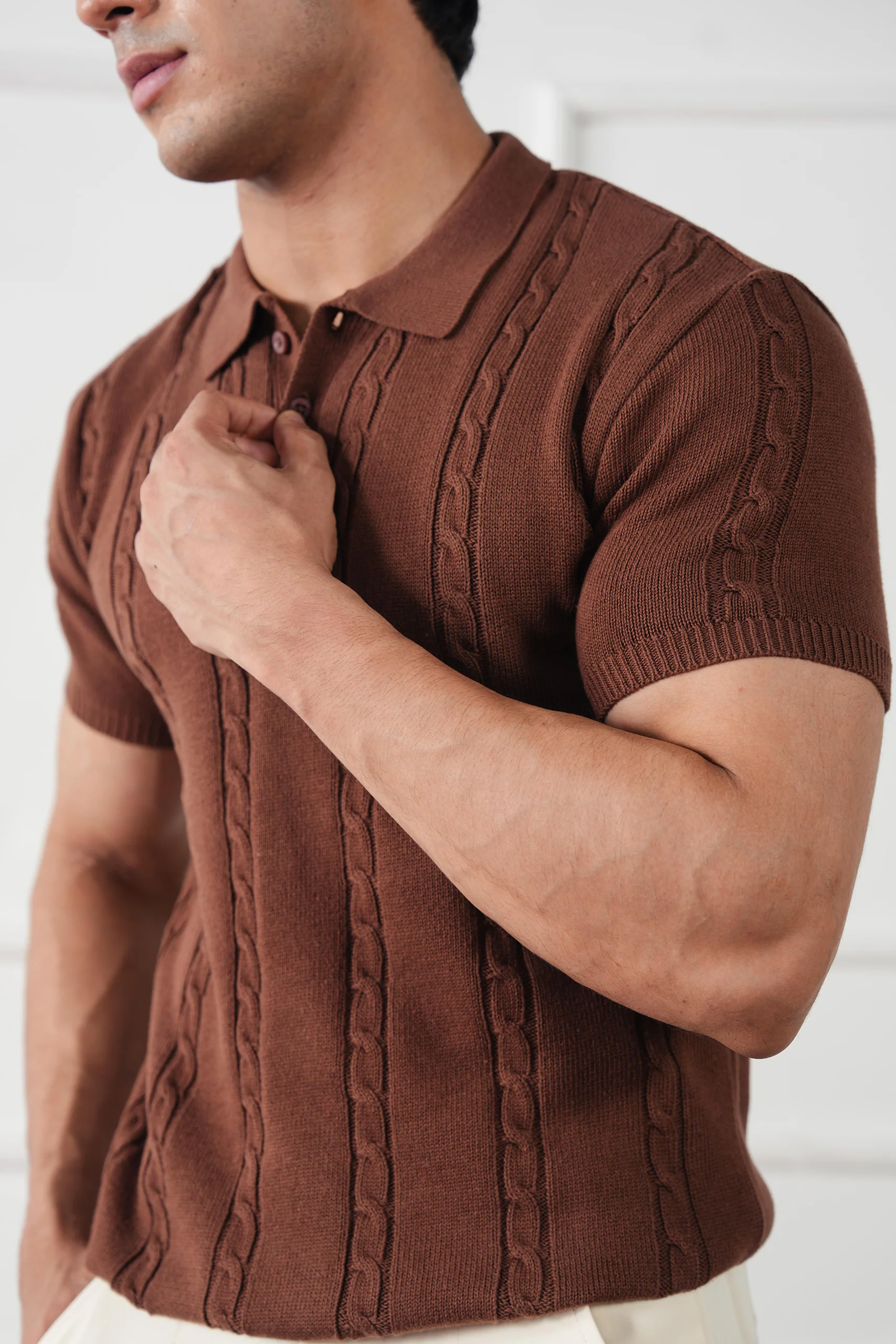 Cable Knit Polo Shirt (MKP-01) - Image 14