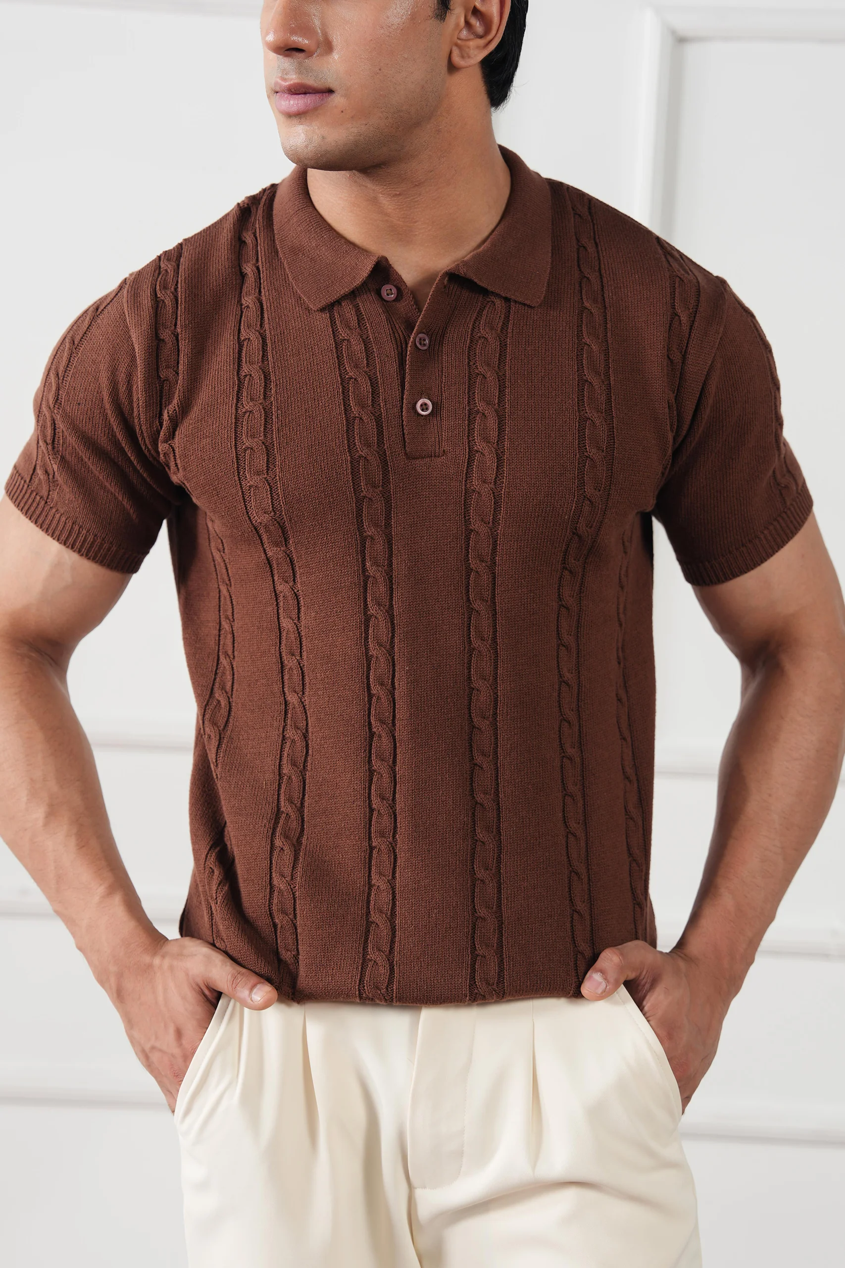 Cable Knit Polo Shirt (MKP-01) - Image 4