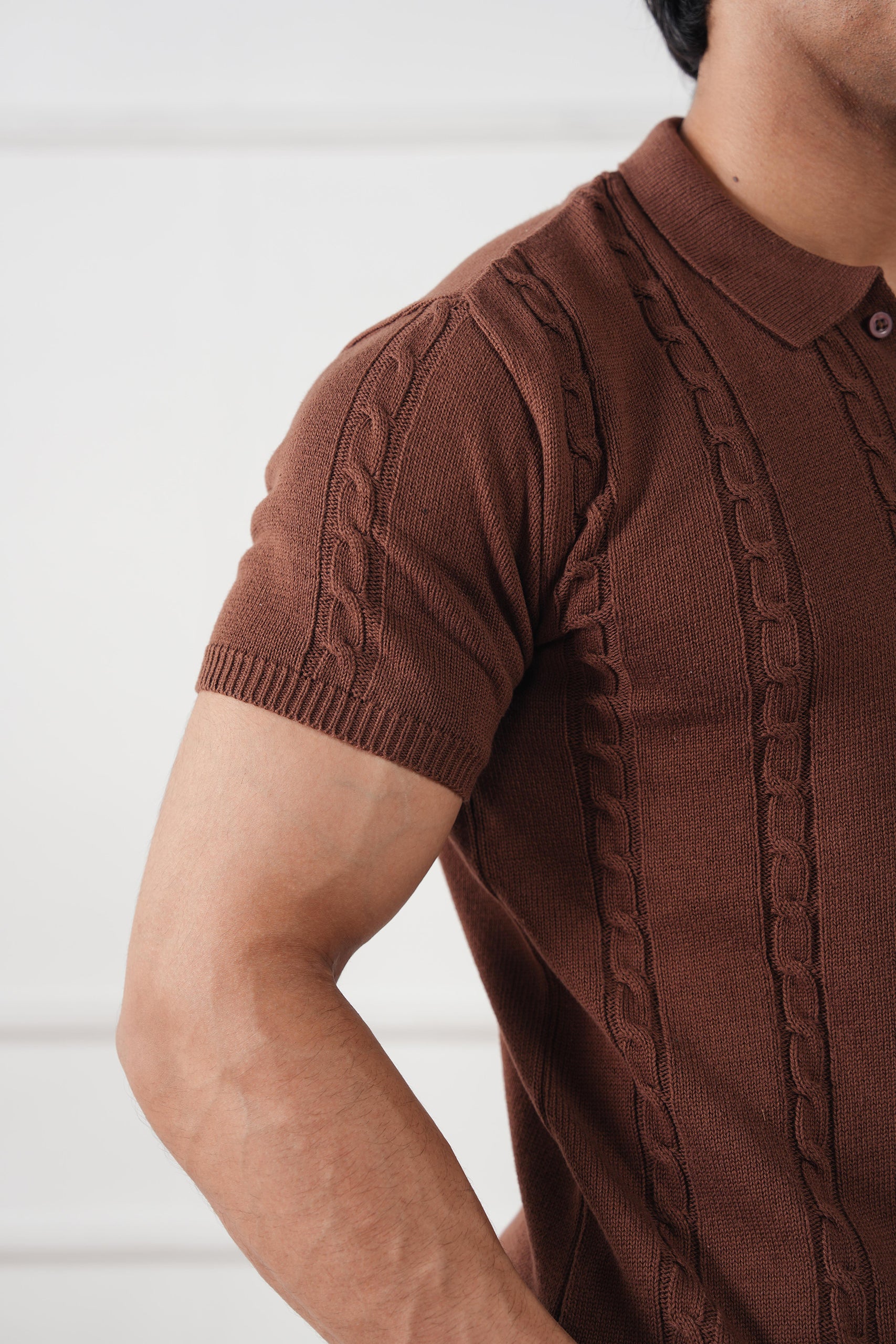 Cable Knit Polo Shirt (MKP-01) - Image 9