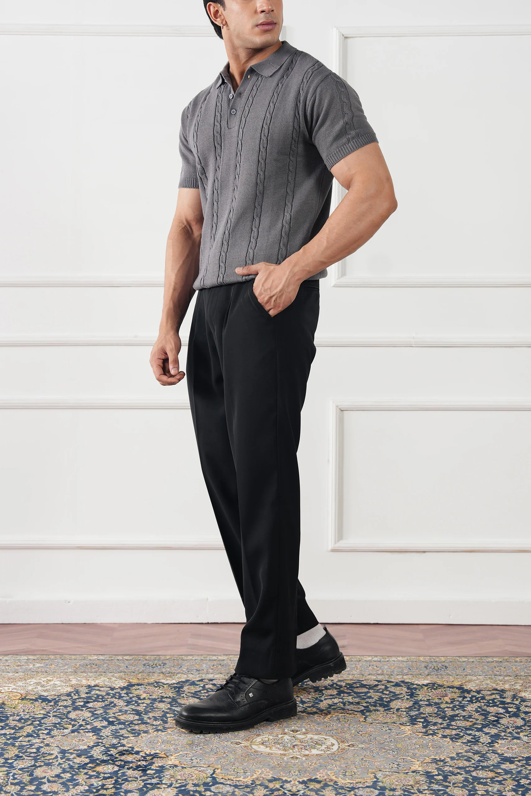Cable Knit Polo Shirt (MKP-02) - Image 7