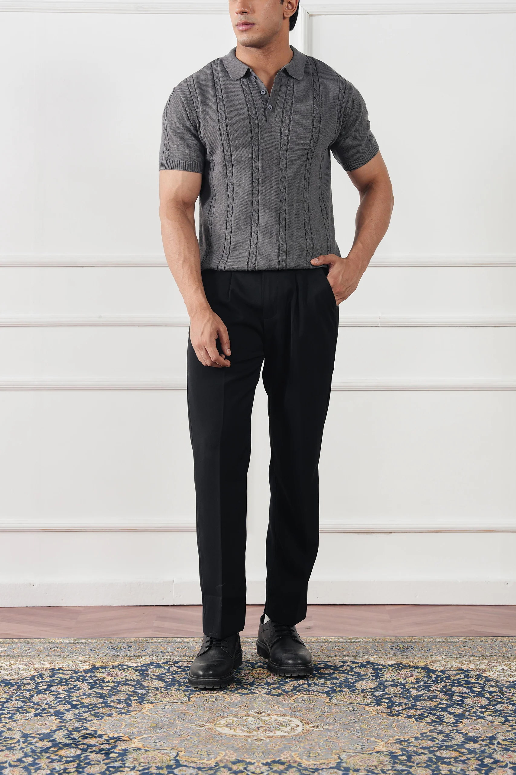 Cable Knit Polo Shirt (MKP-02) - Image 8