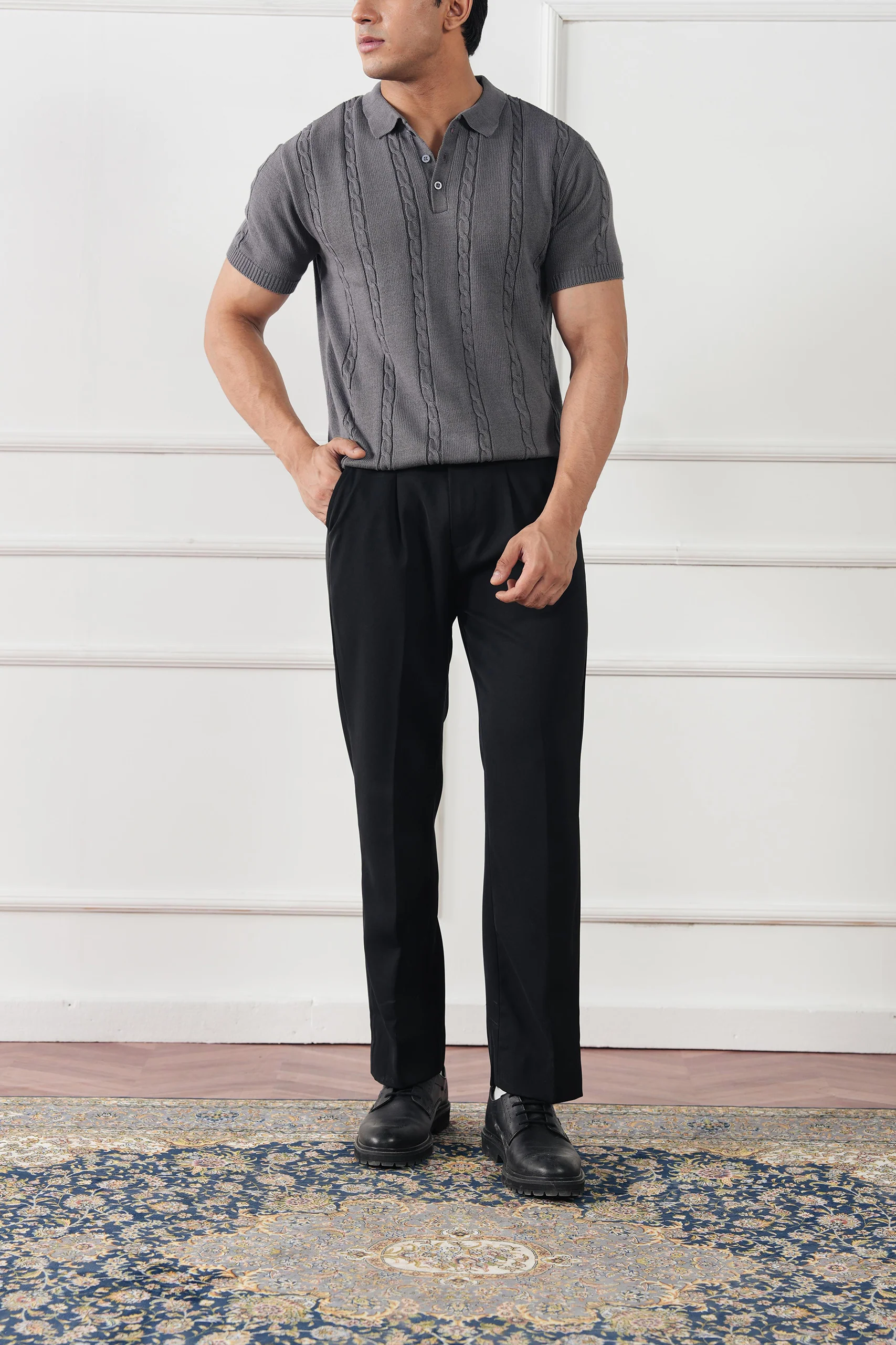 Cable Knit Polo Shirt (MKP-02) - Image 9