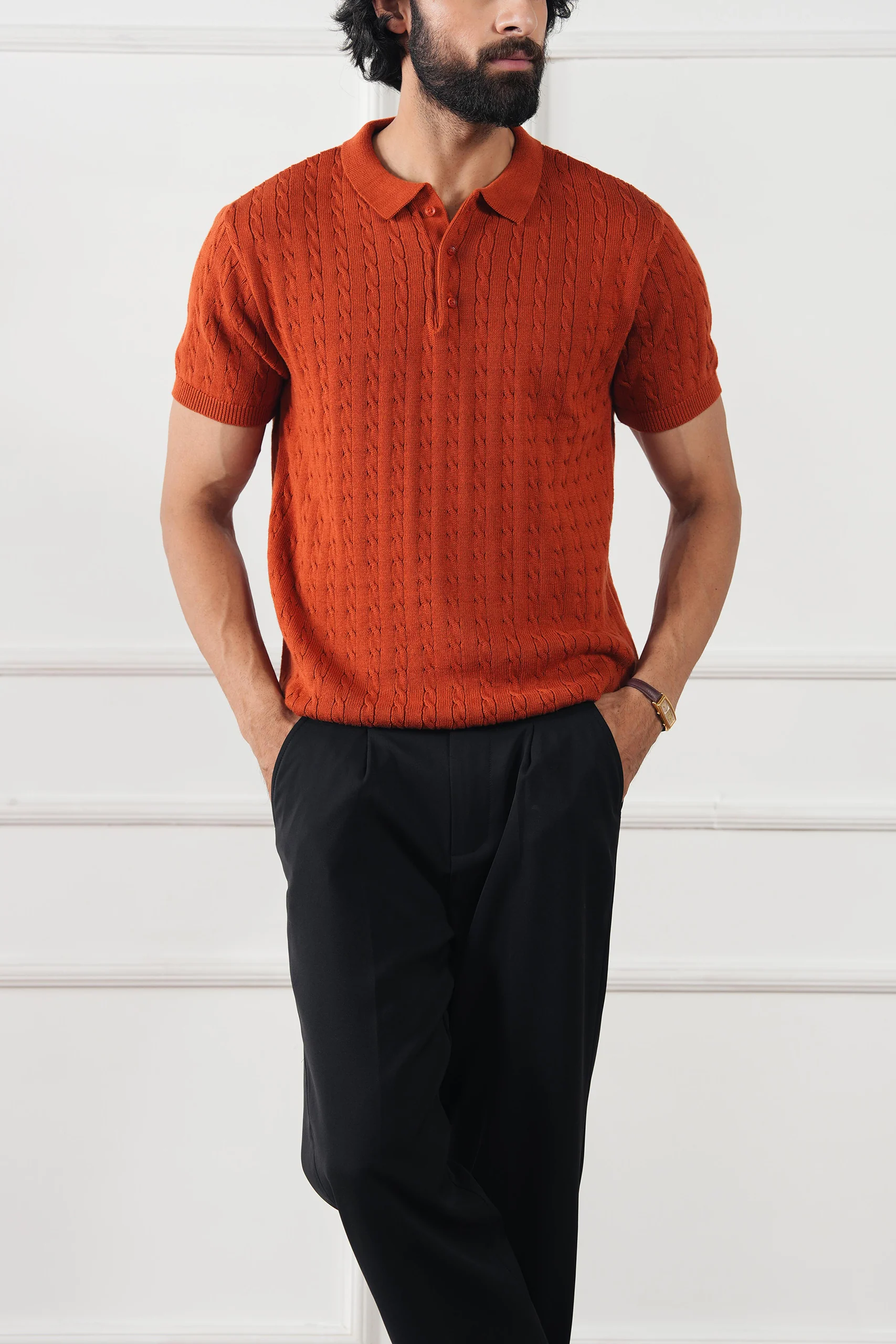 Cable Knit Polo Shirt (MKP-05) - Image 11
