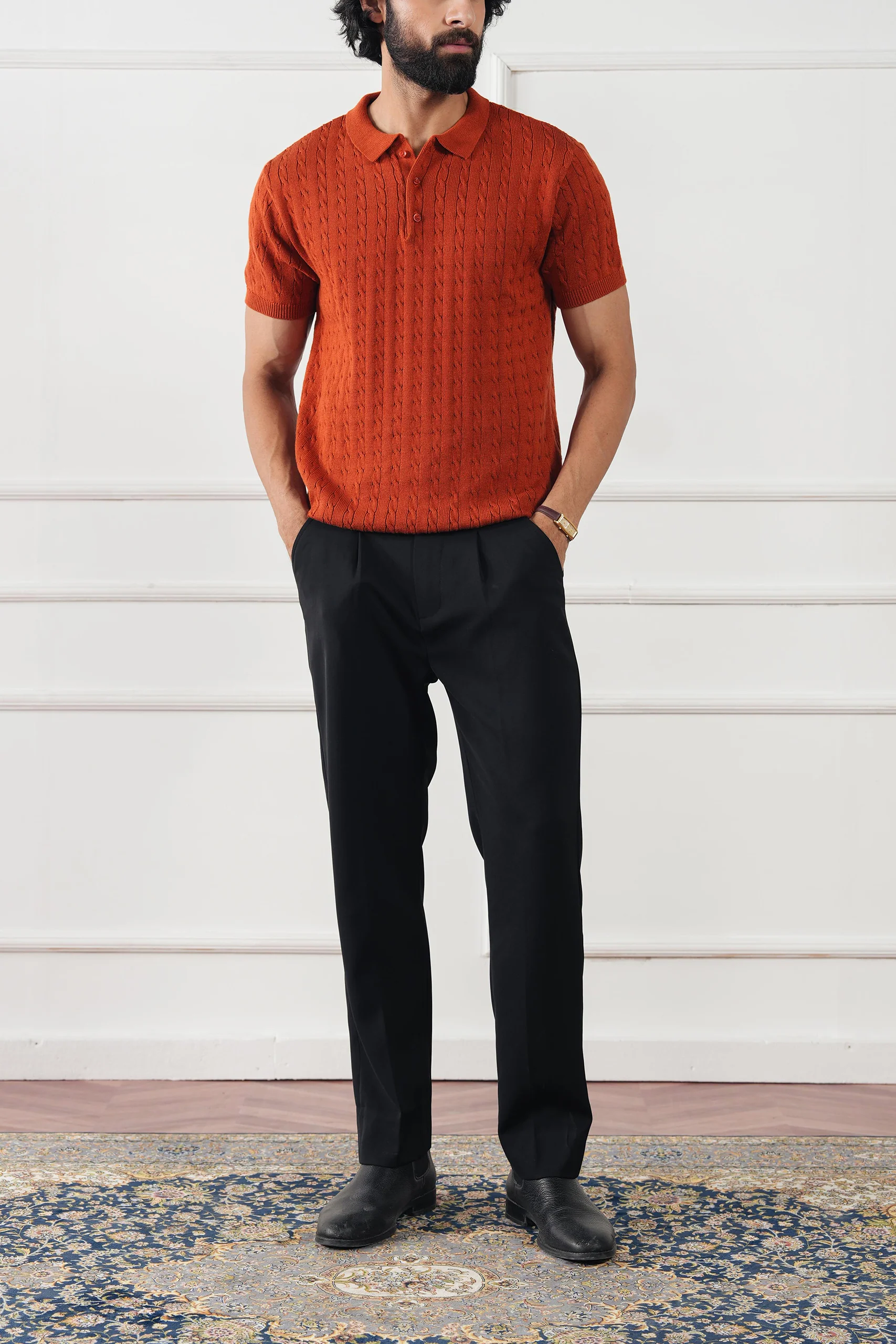 Cable Knit Polo Shirt (MKP-05) - Image 2