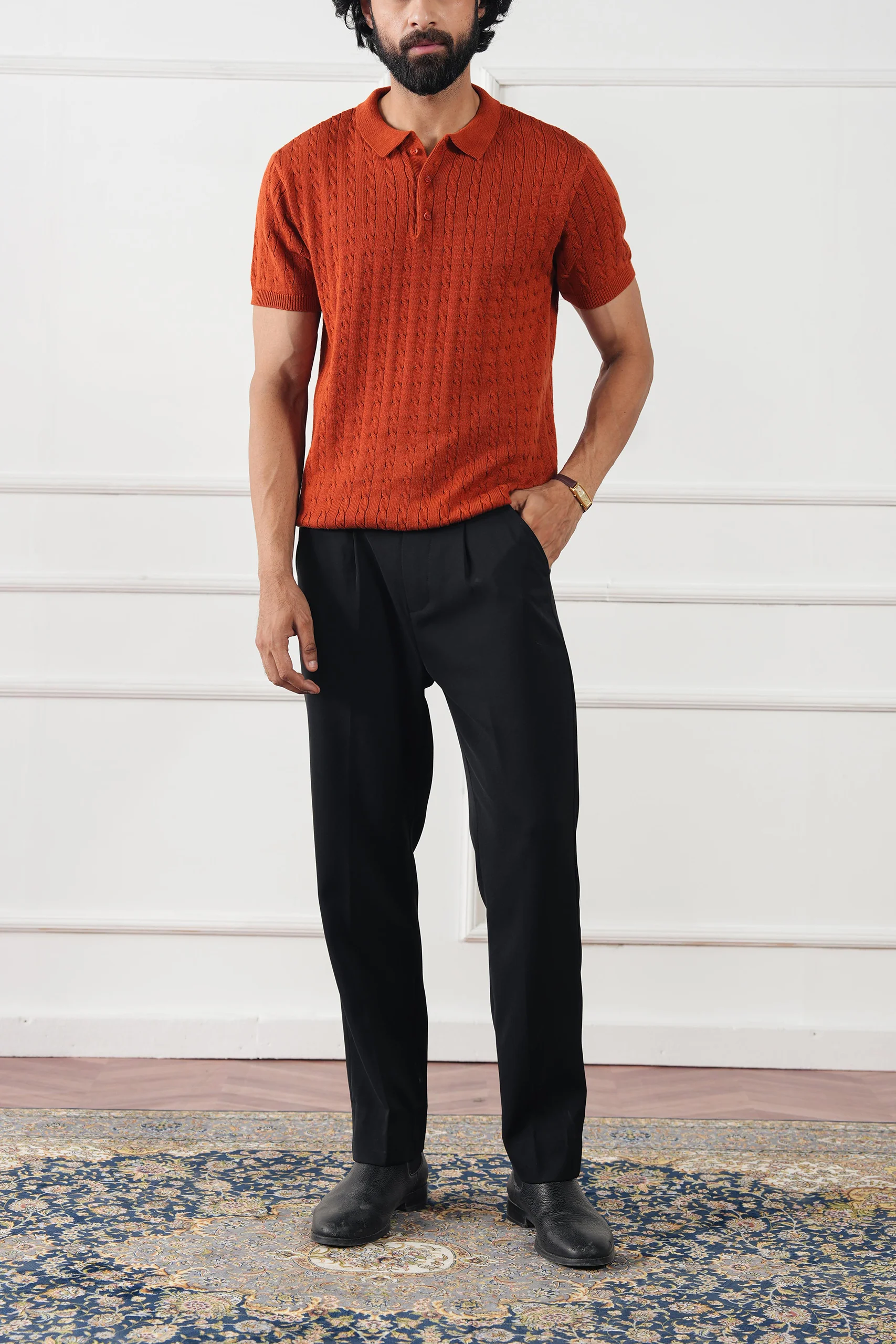 Cable Knit Polo Shirt (MKP-05) - Image 5
