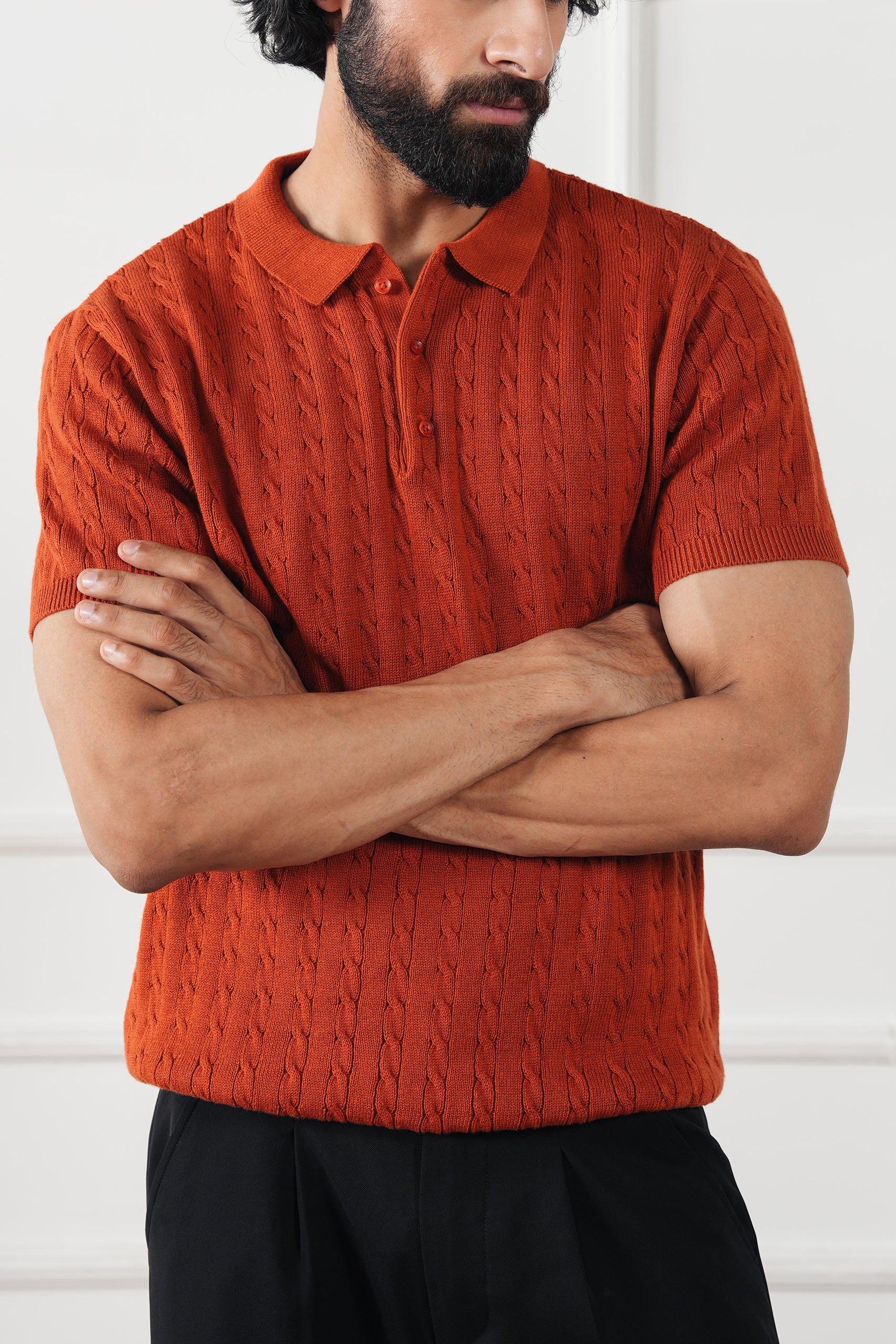 Cable Knit Polo Shirt (MKP-05) - Image 6