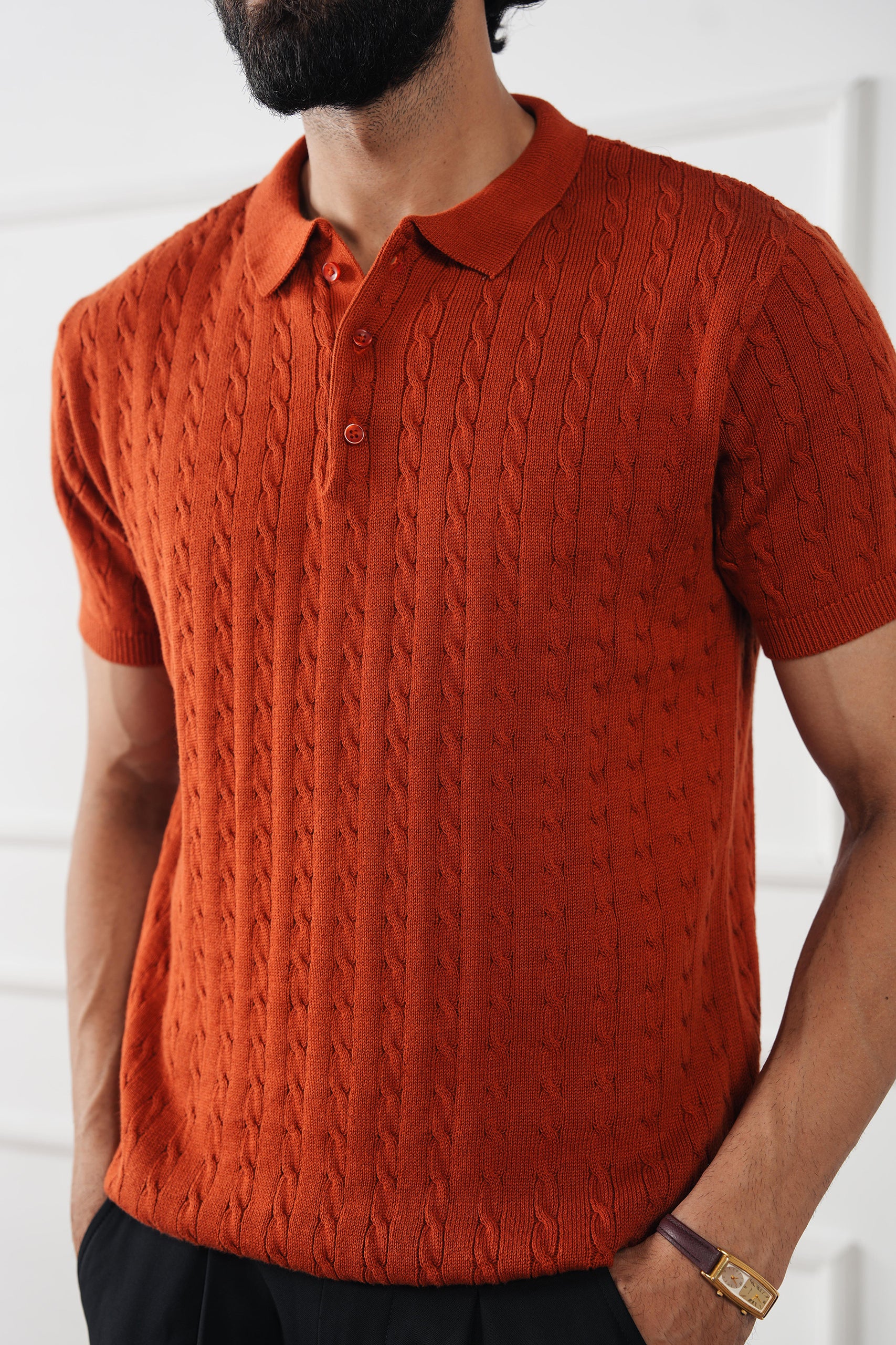 Cable Knit Polo Shirt (MKP-05) - Image 7