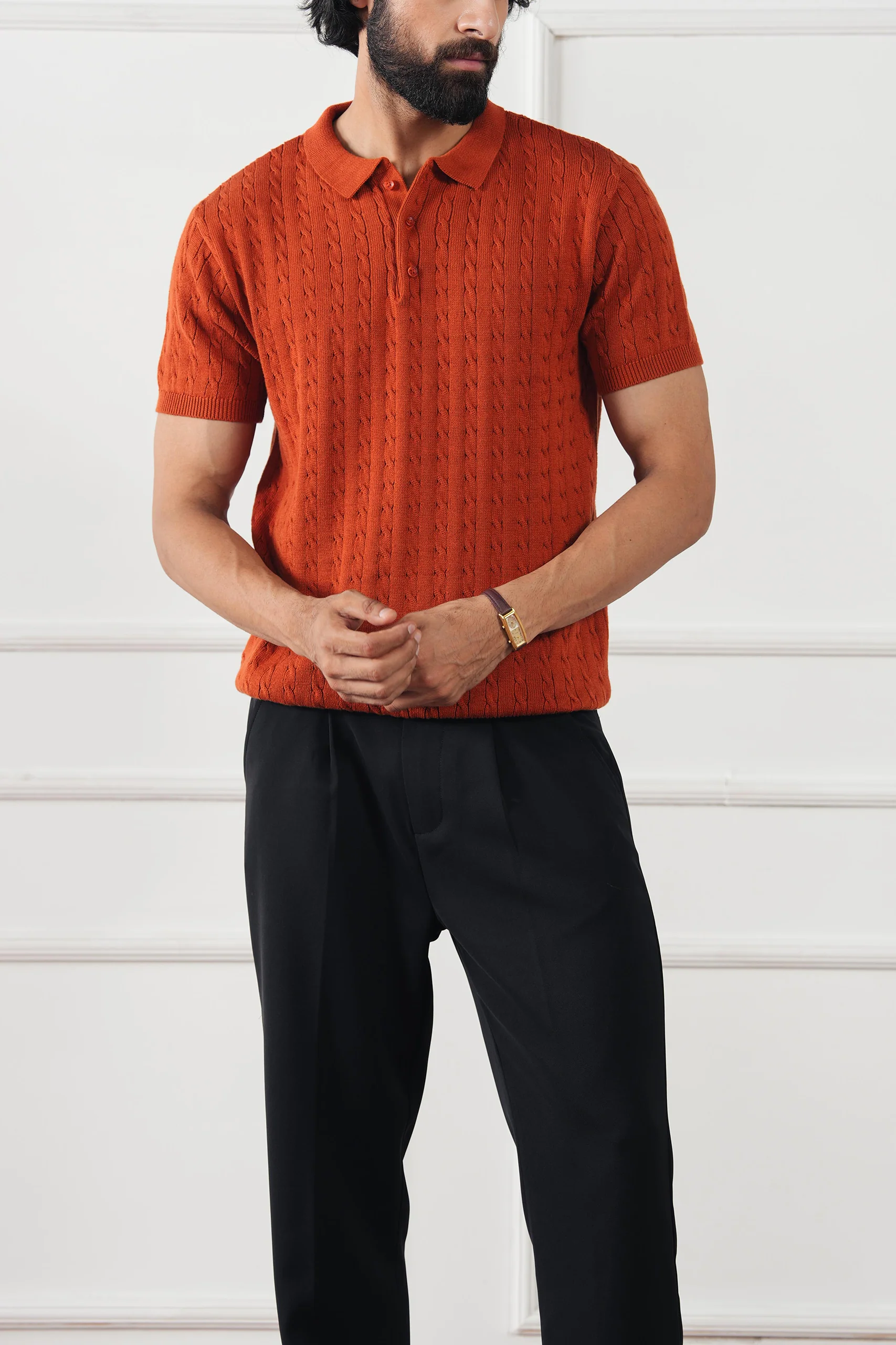 Cable Knit Polo Shirt (MKP-05) - Image 8