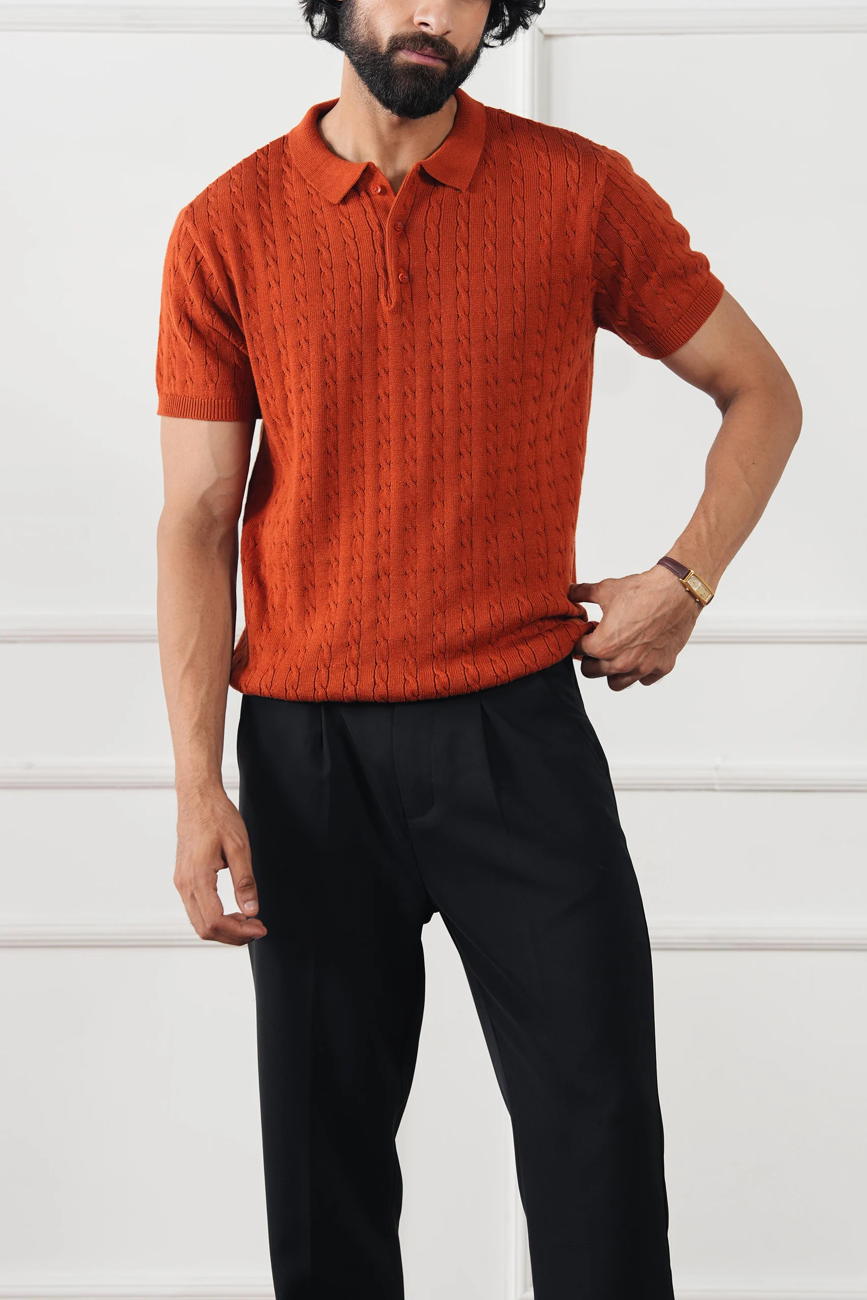 Cable Knit Polo Shirt (MKP-05) - Image 9