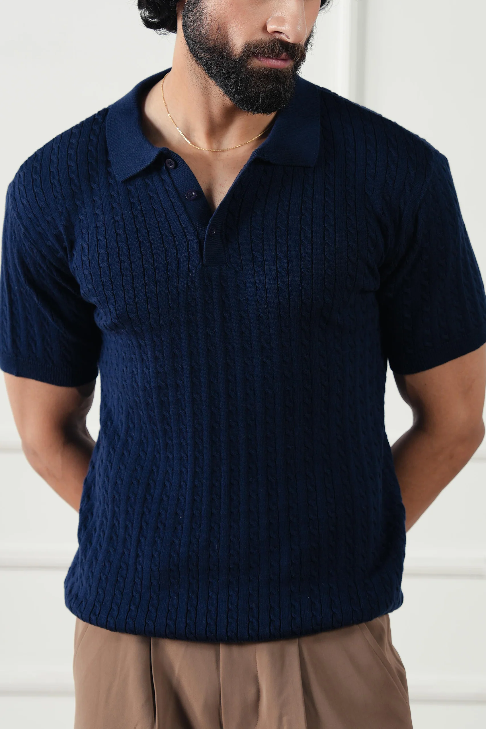 Cable Knit Polo Shirt (MKP-06) - Image 4