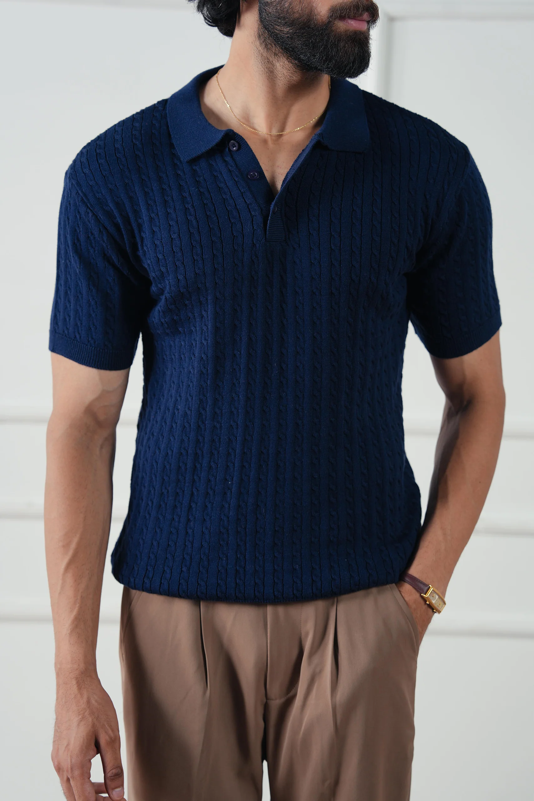 Cable Knit Polo Shirt (MKP-06) - Image 5