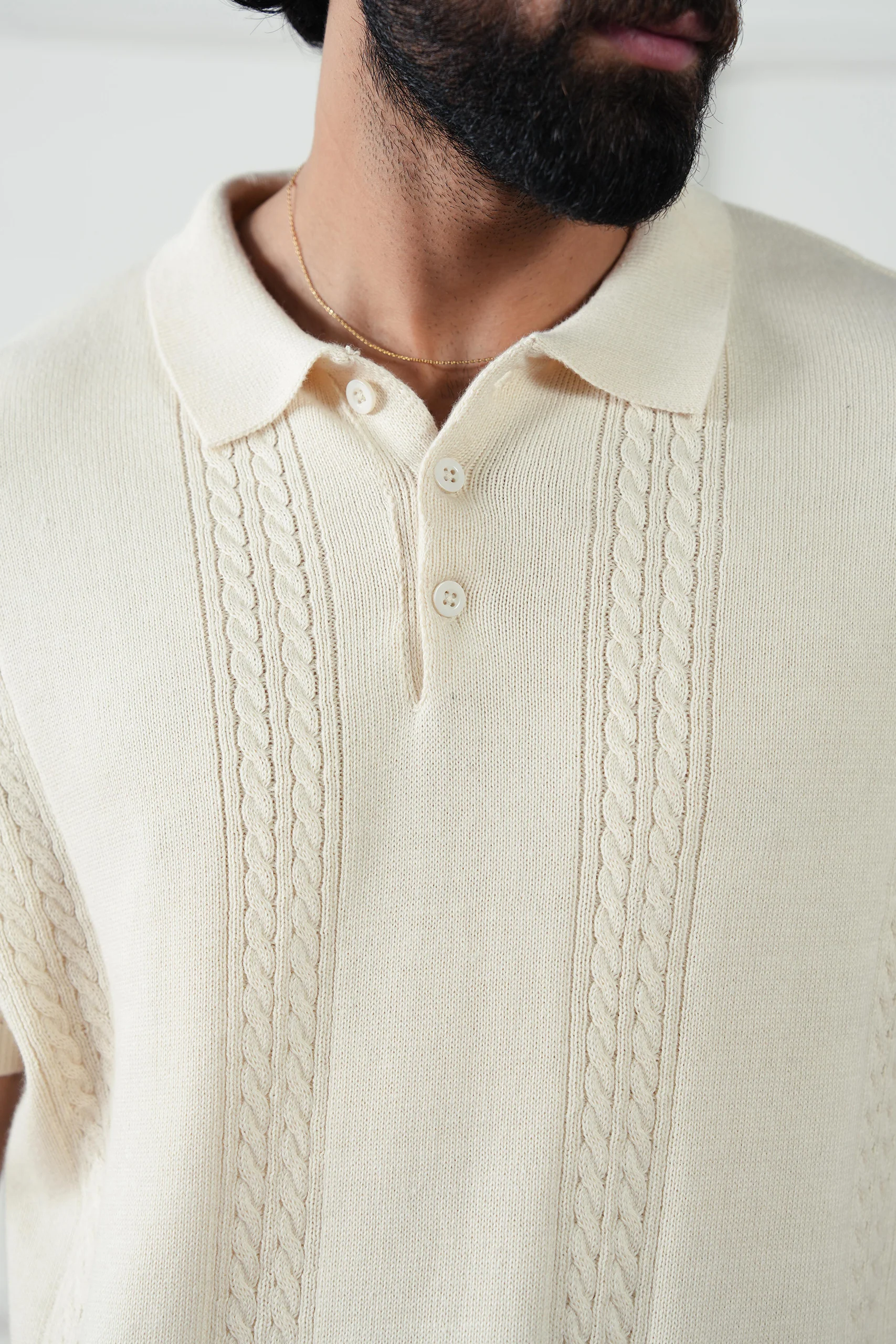 Cable Knit Polo Shirt (MKP-07) - Image 3