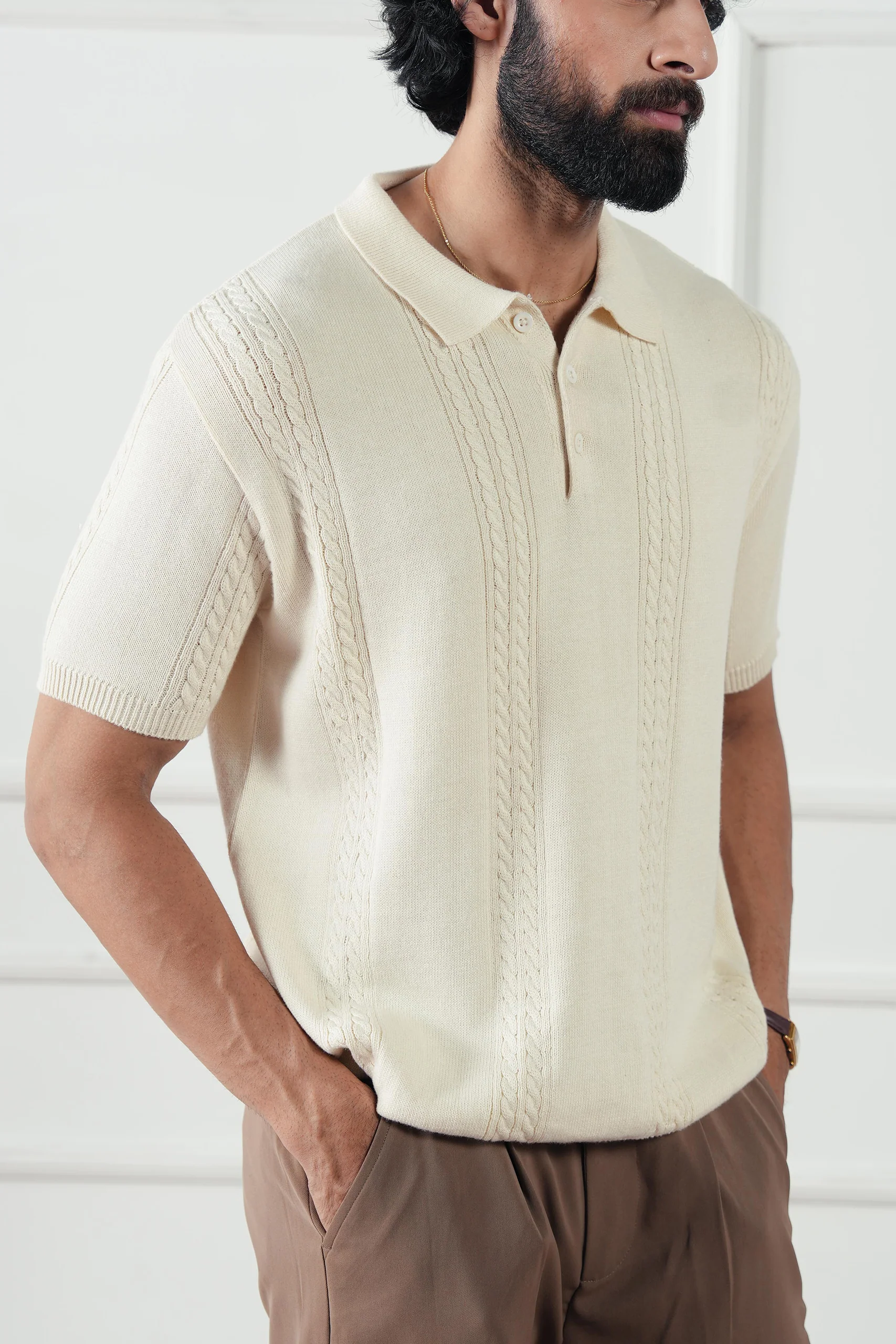 Cable Knit Polo Shirt (MKP-07) - Image 6