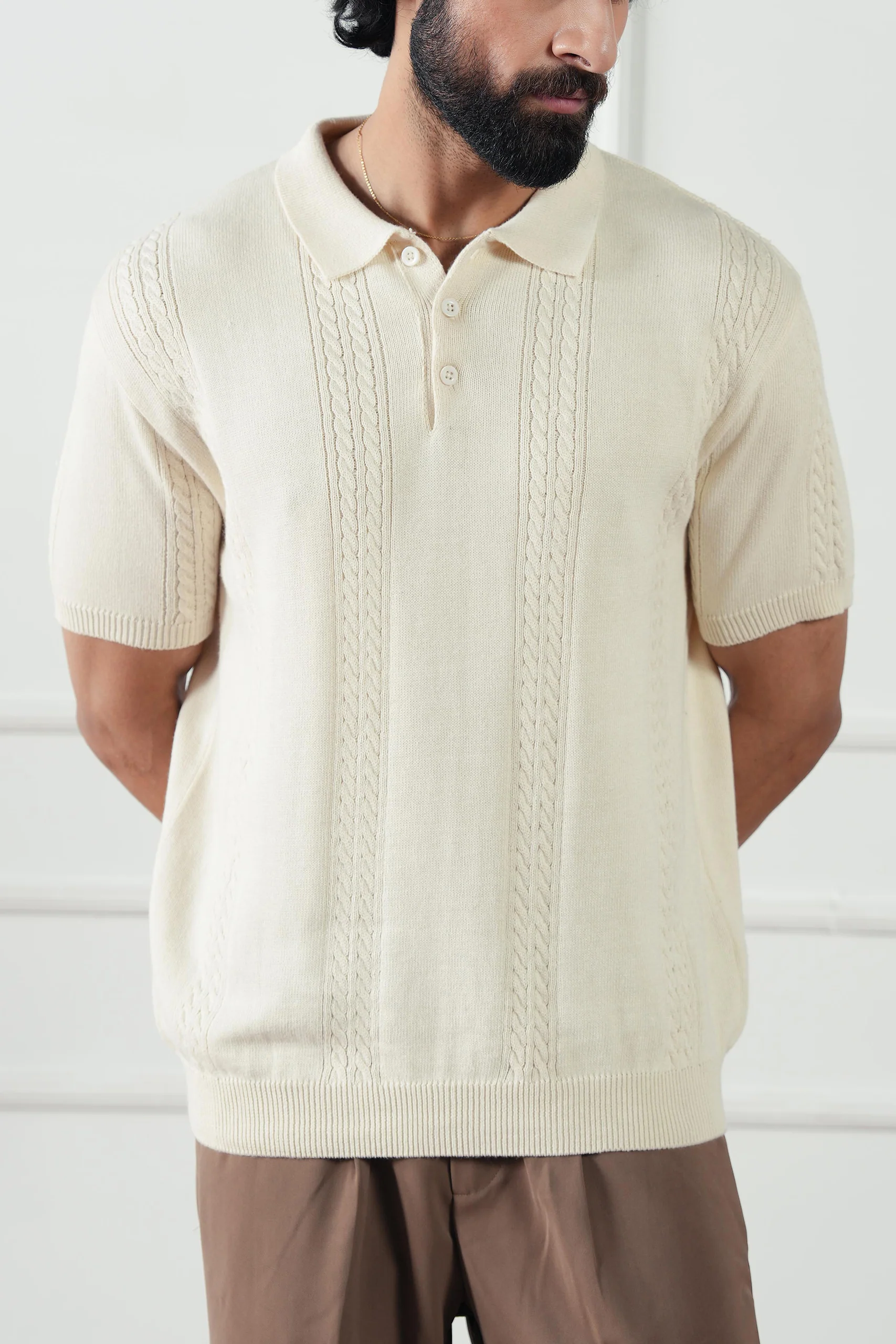 Cable Knit Polo Shirt (MKP-07) - Image 7