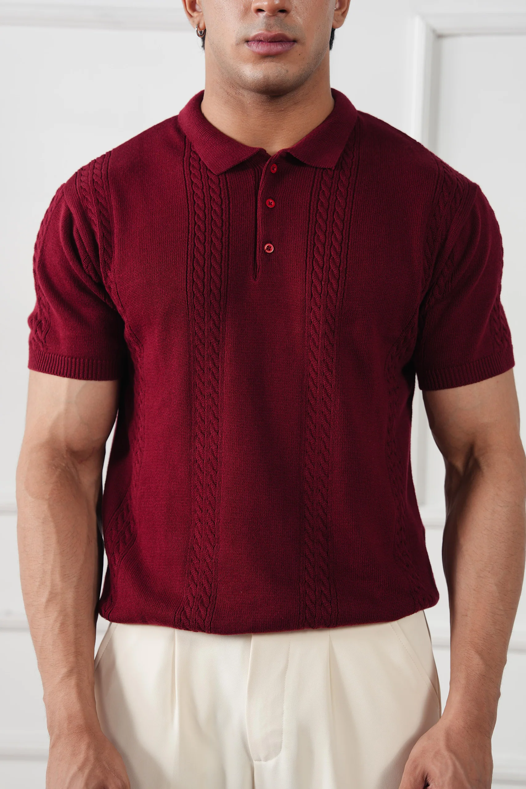 Cable Knit Polo Shirt (MKP-08) - Image 11
