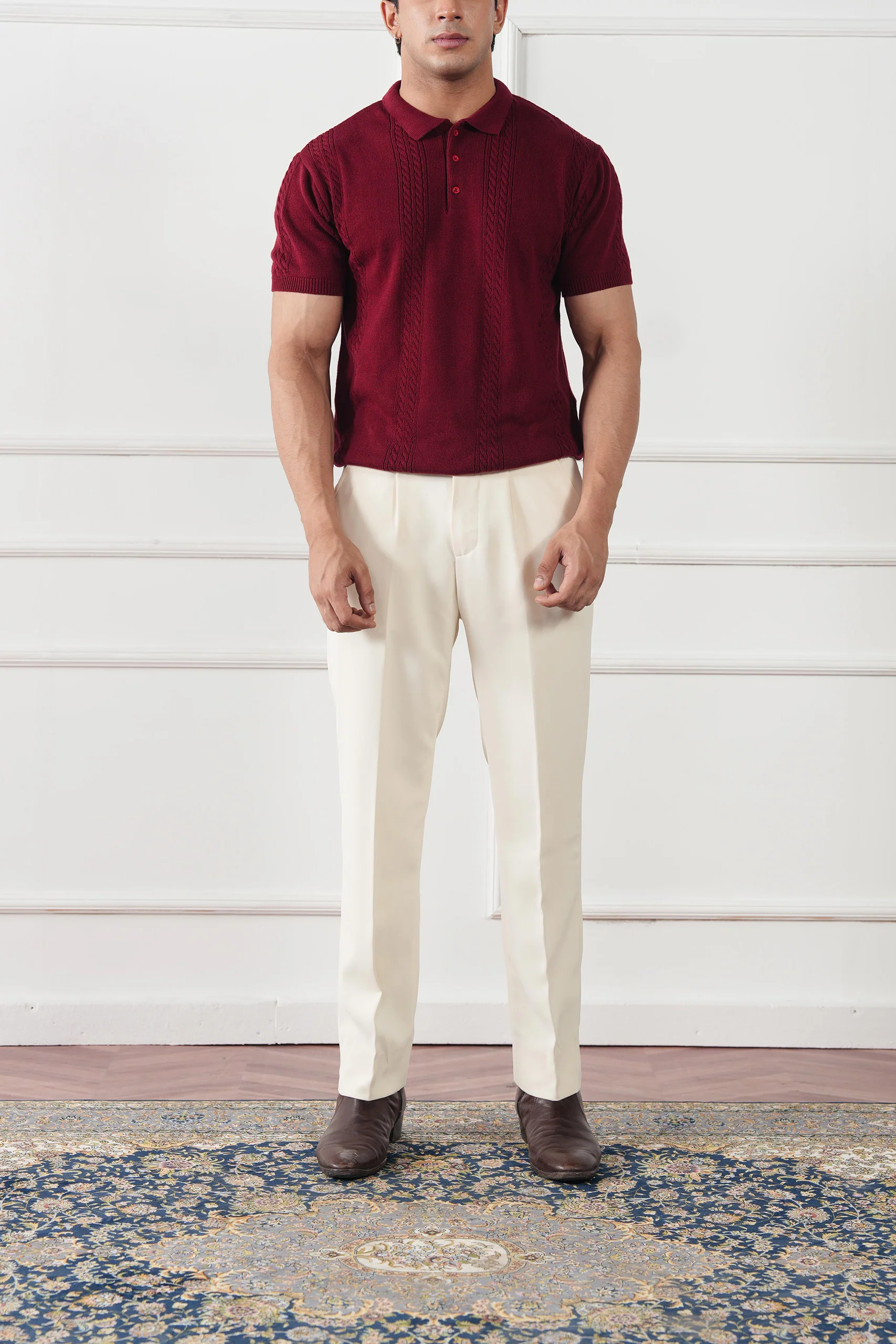 Cable Knit Polo Shirt (MKP-08) - Image 2