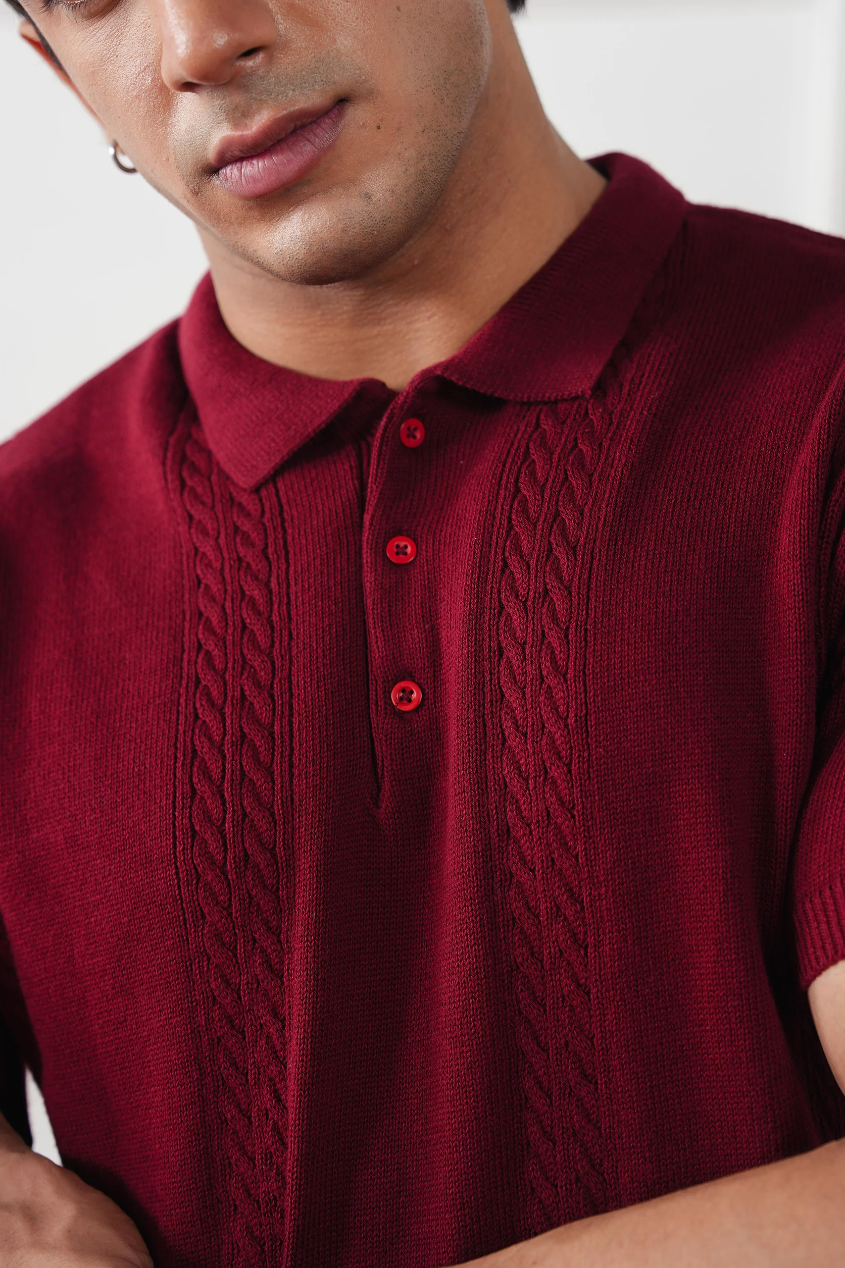 Cable Knit Polo Shirt (MKP-08) - Image 3