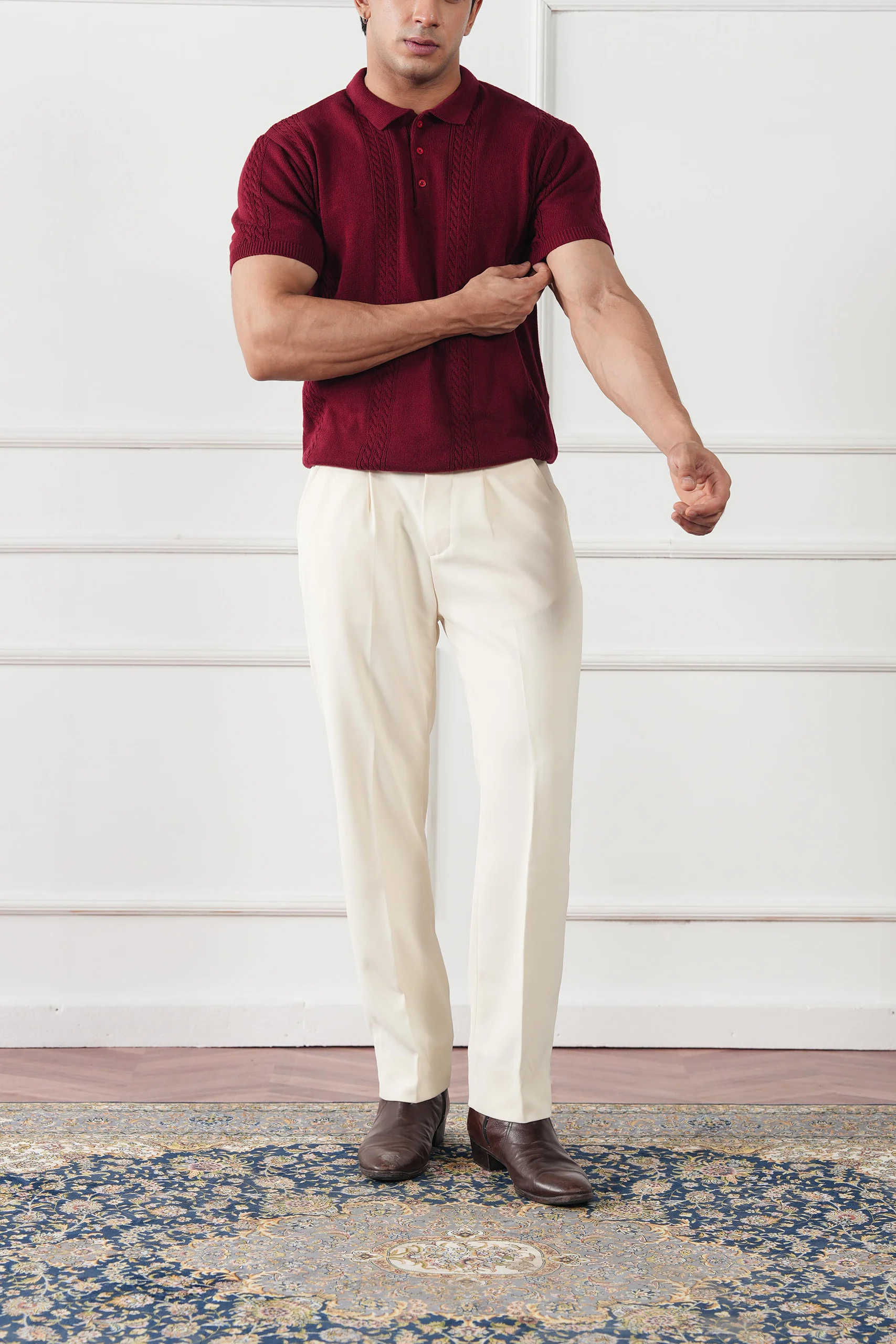 Cable Knit Polo Shirt (MKP-08) - Image 6
