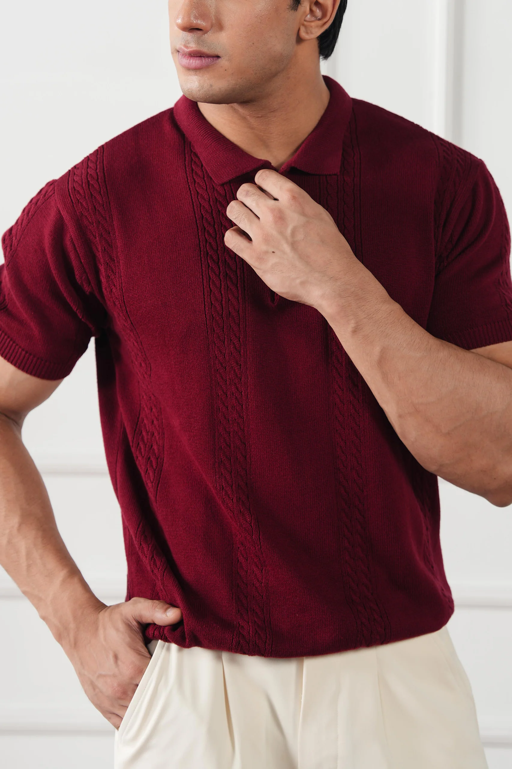 Cable Knit Polo Shirt (MKP-08) - Image 7