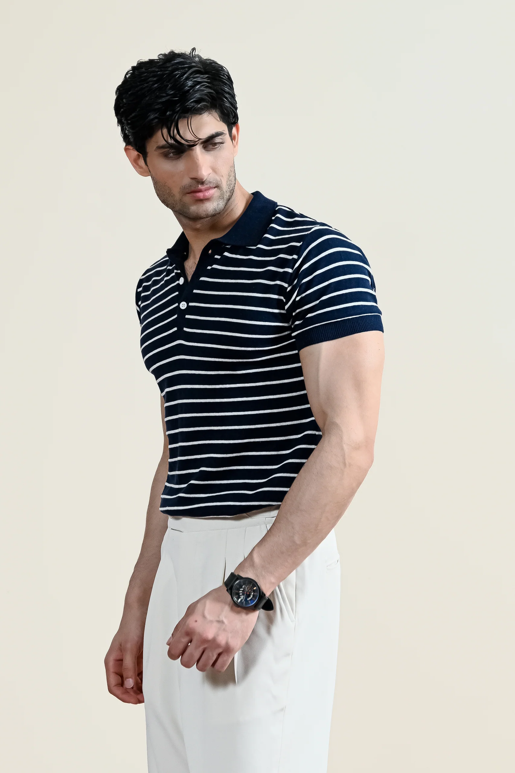 Classic Striped Knit Polo Shirt (MKP-07) - Image 5