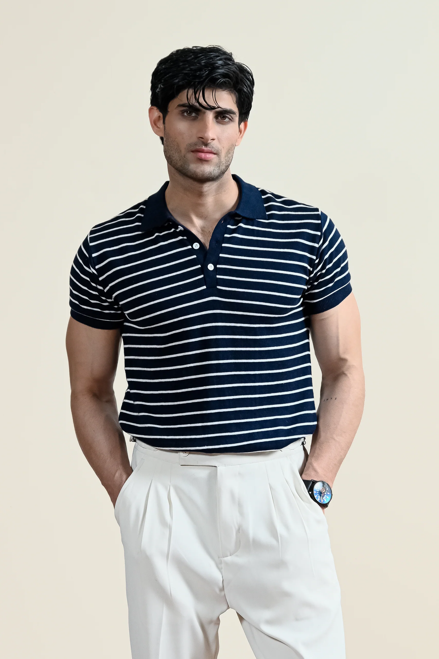 Classic Striped Knit Polo Shirt (MKP-07) - Image 8
