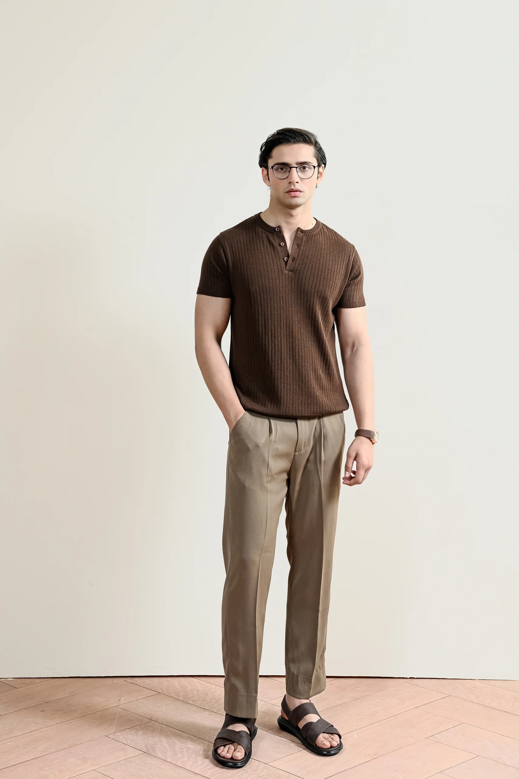 Drop Needle Knit Henley Shirt (MKH-17) - Image 2