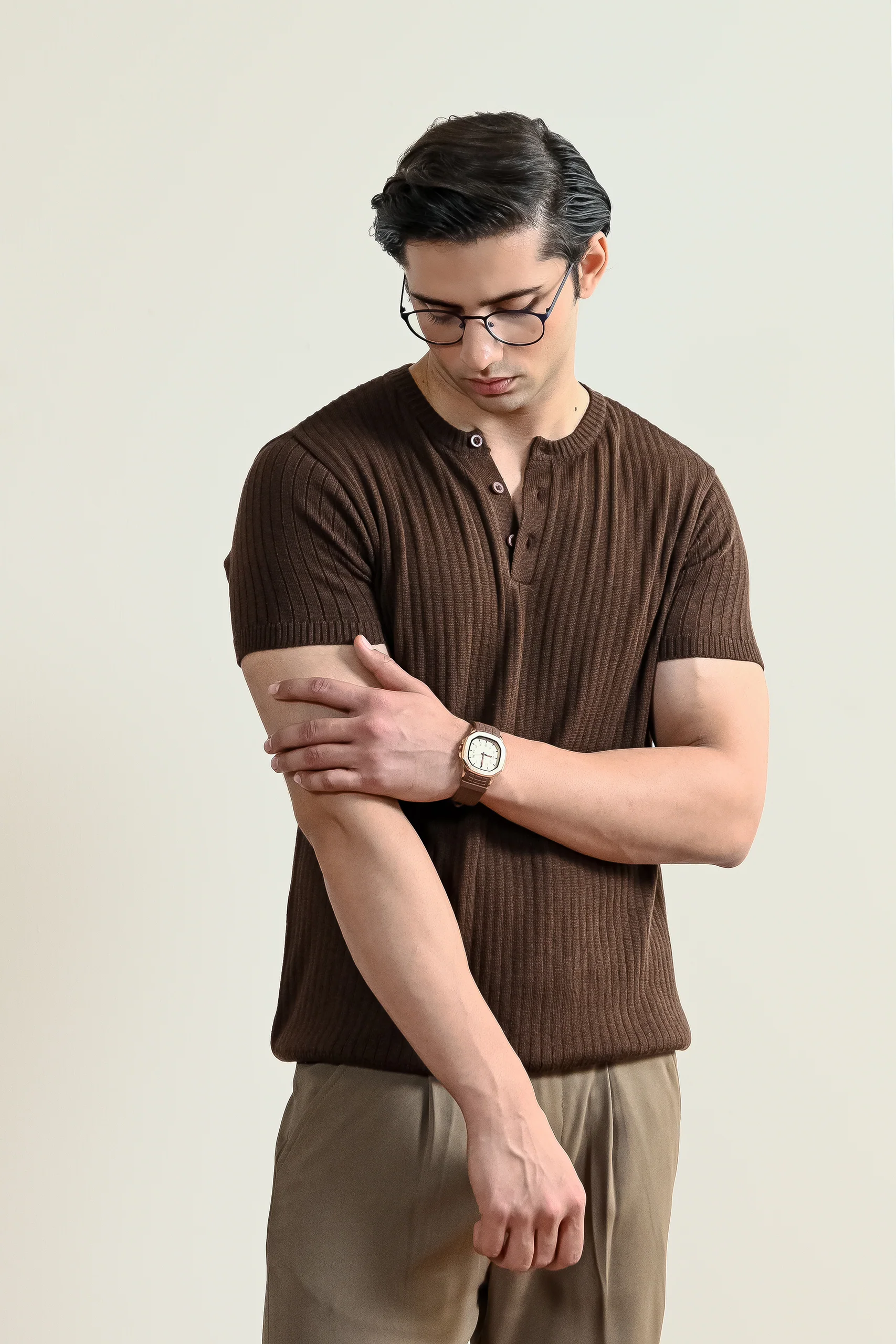 Drop Needle Knit Henley Shirt (MKH-17) - Image 4