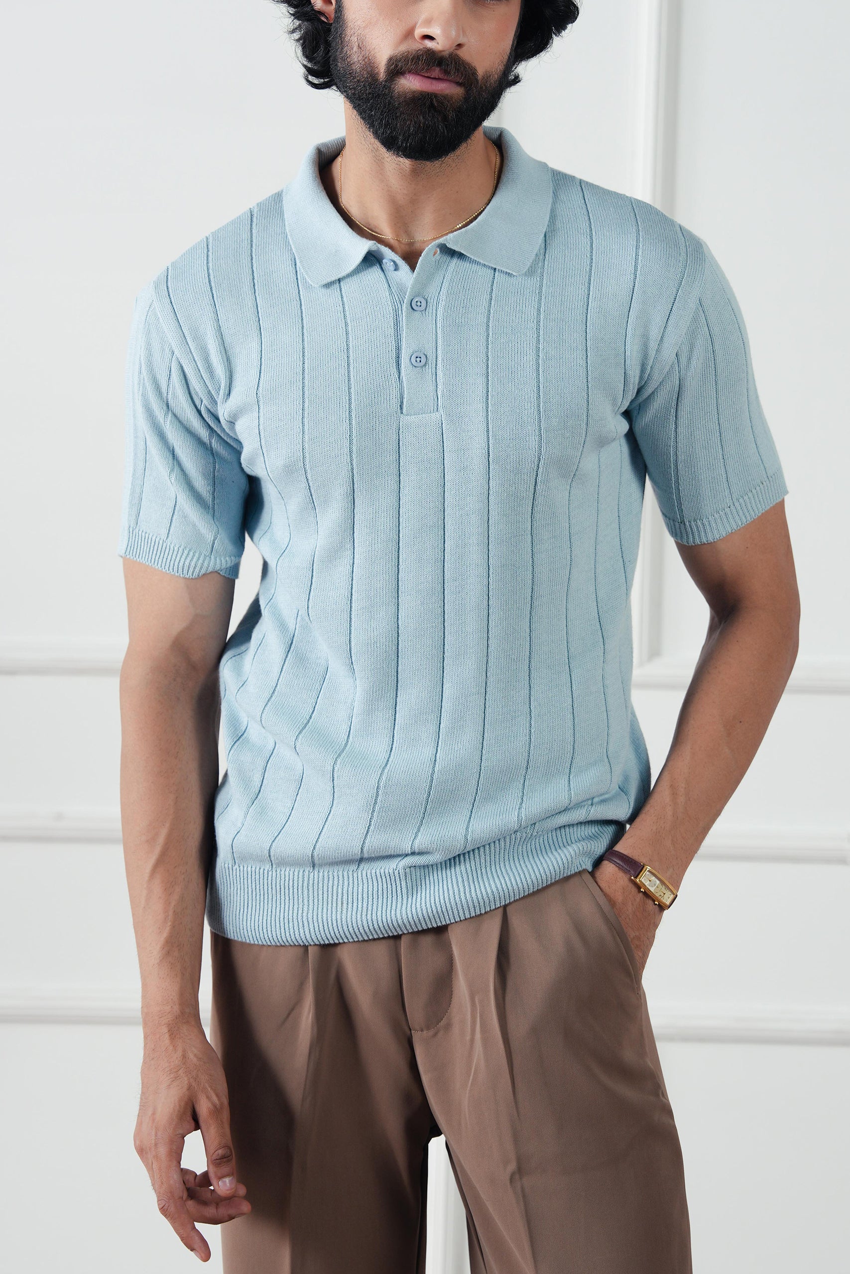 Drop Needle Knit Polo Shirt  (MKP-11) - Image 10