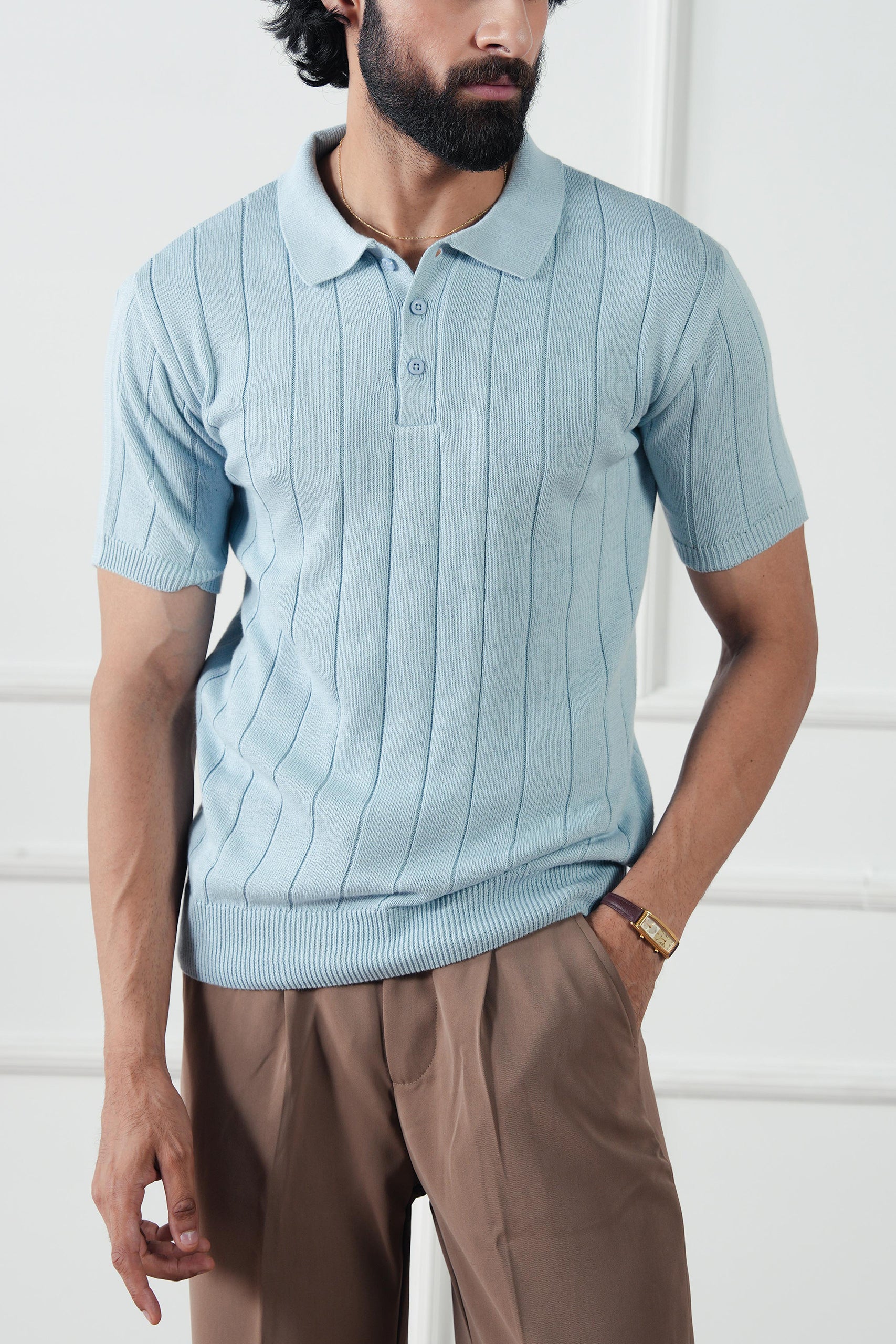 Drop Needle Knit Polo Shirt  (MKP-11) - Image 7