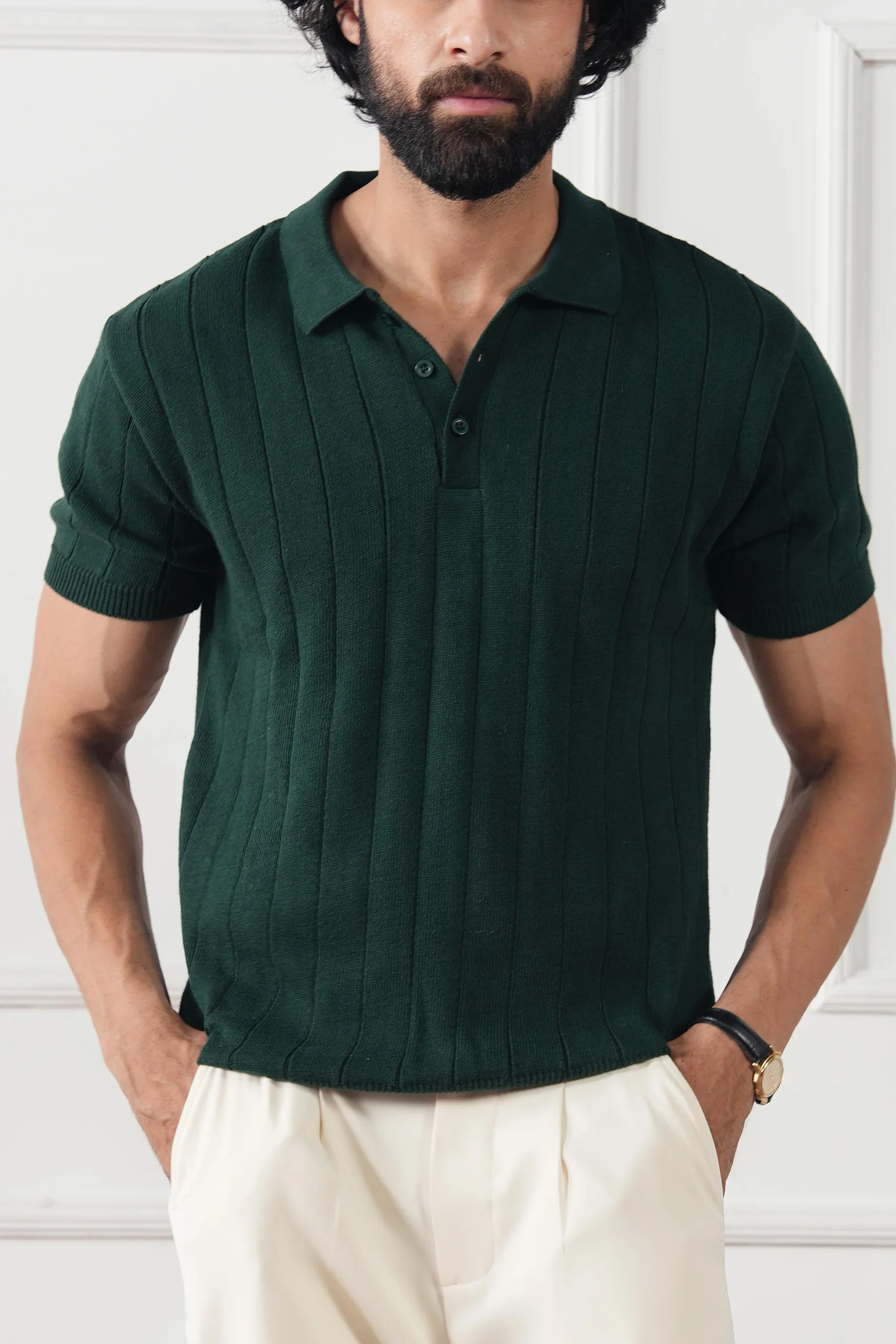 Drop Needle Knit Polo Shirt (MKP-12) - Image 12