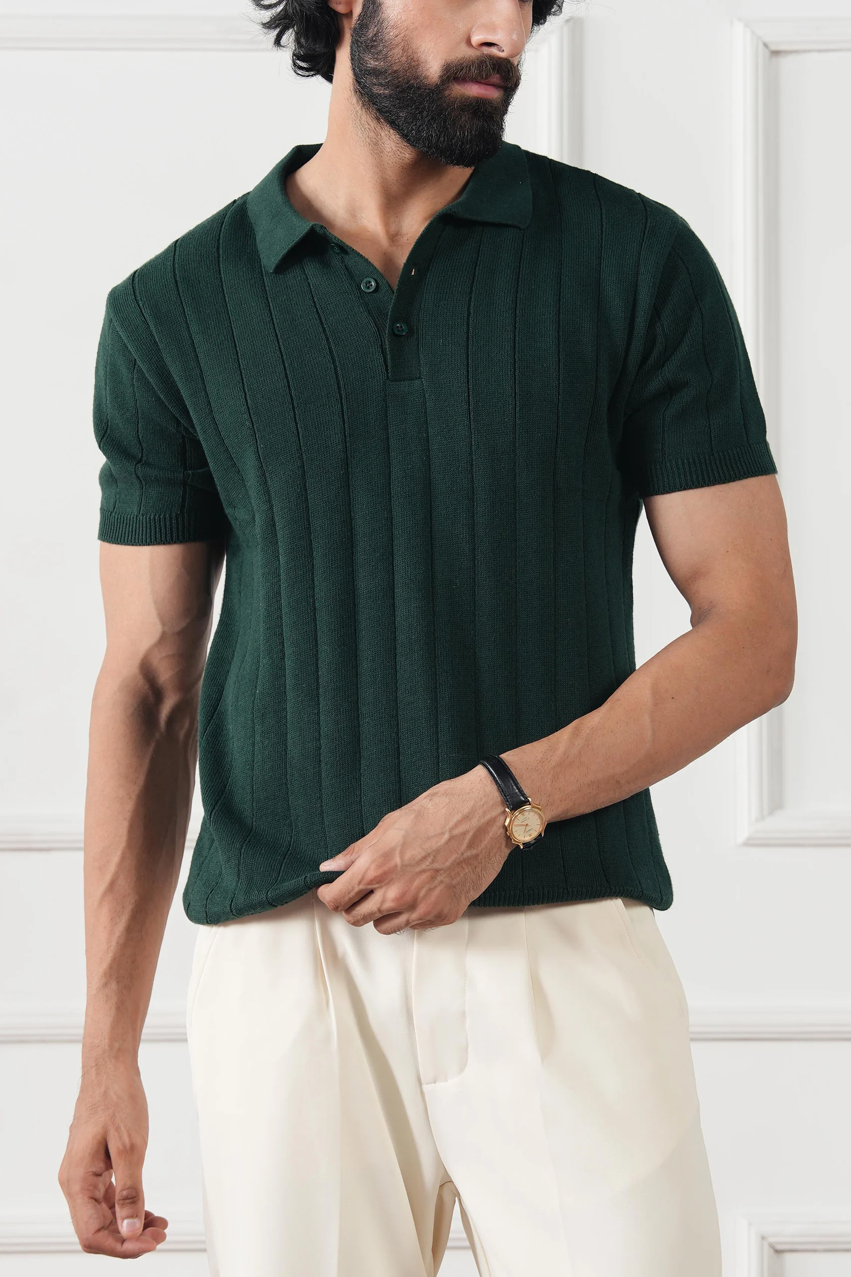 Drop Needle Knit Polo Shirt (MKP-12) - Image 15