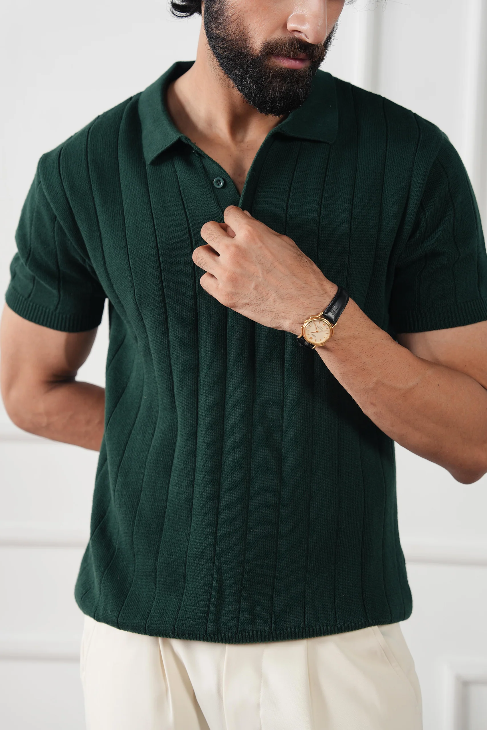 Drop Needle Knit Polo Shirt (MKP-12) - Image 19