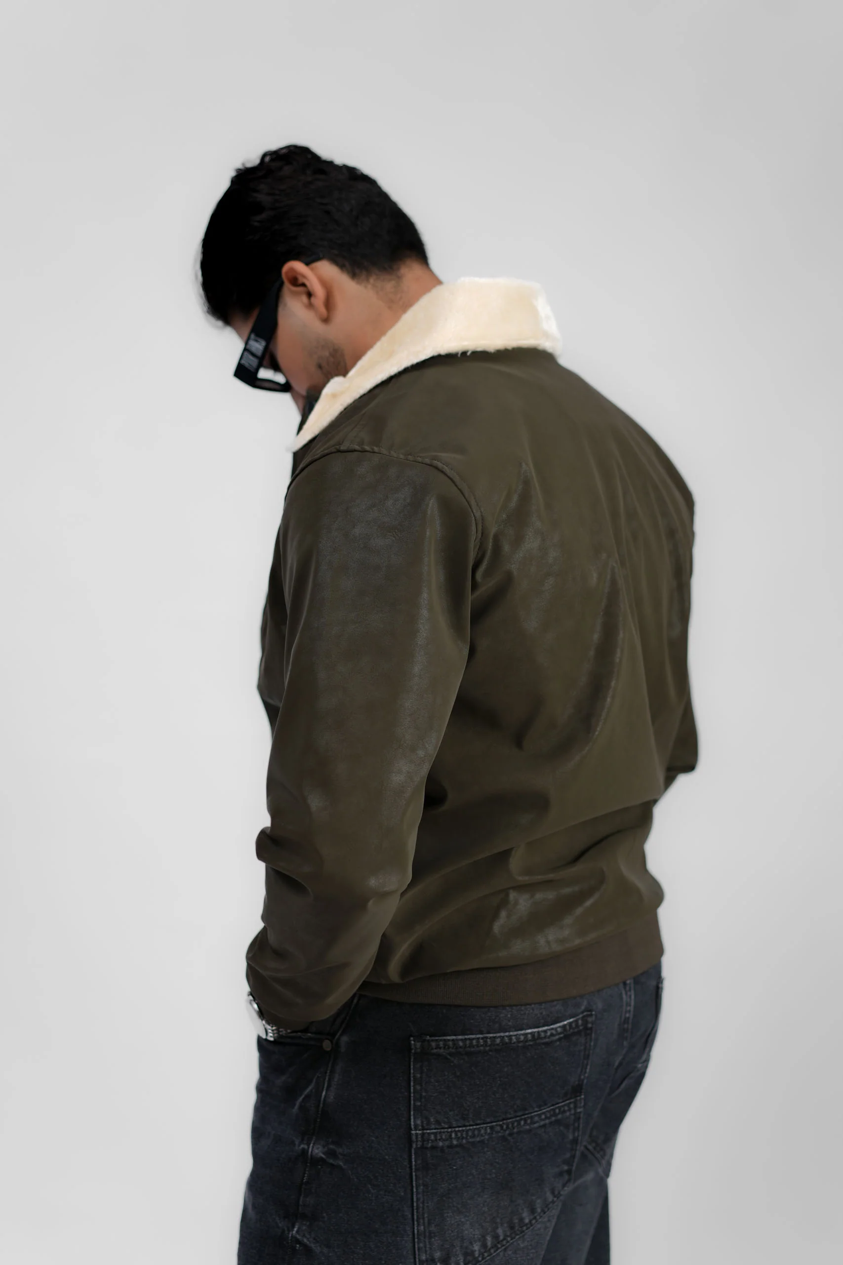 Leather Aviator Jacket - Green - Image 22