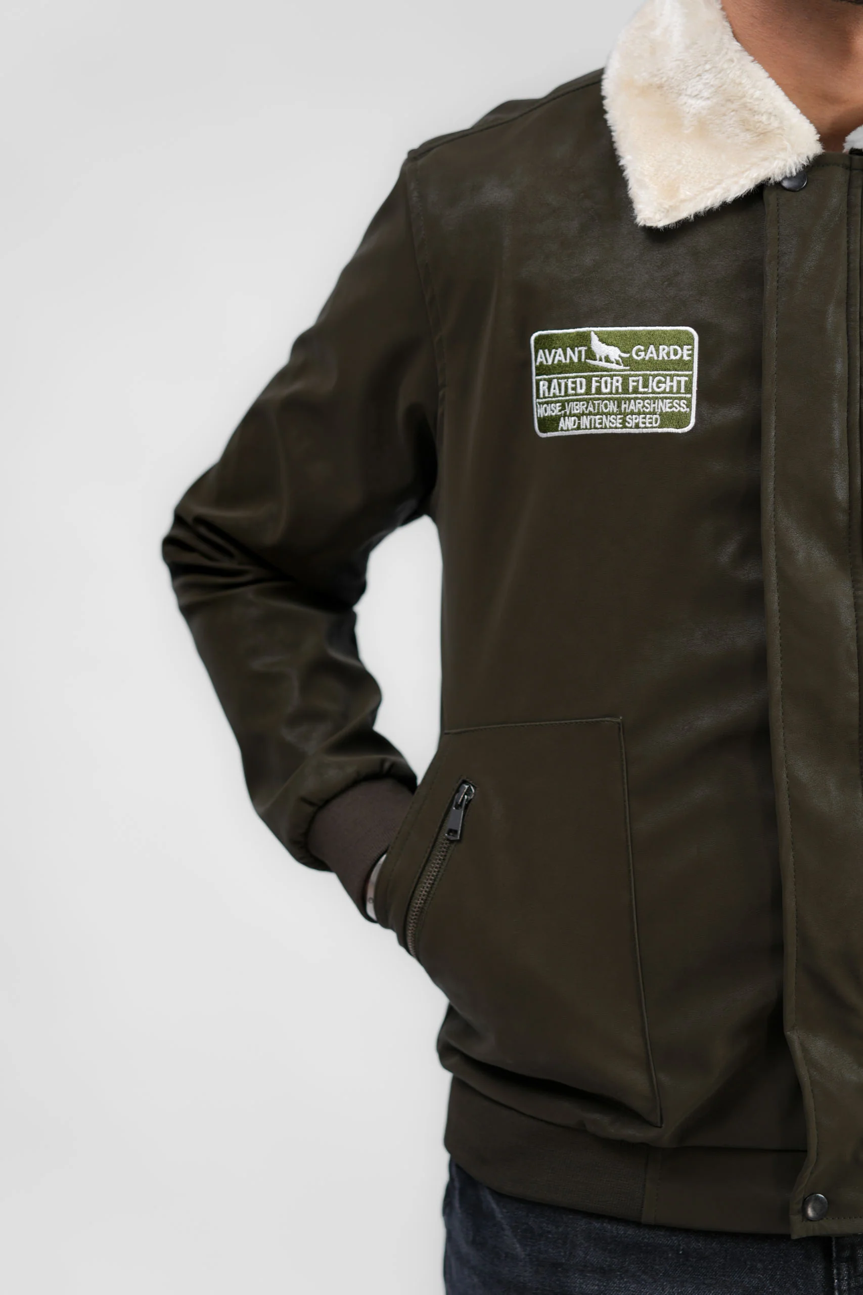 Leather Aviator Jacket - Green - Image 7