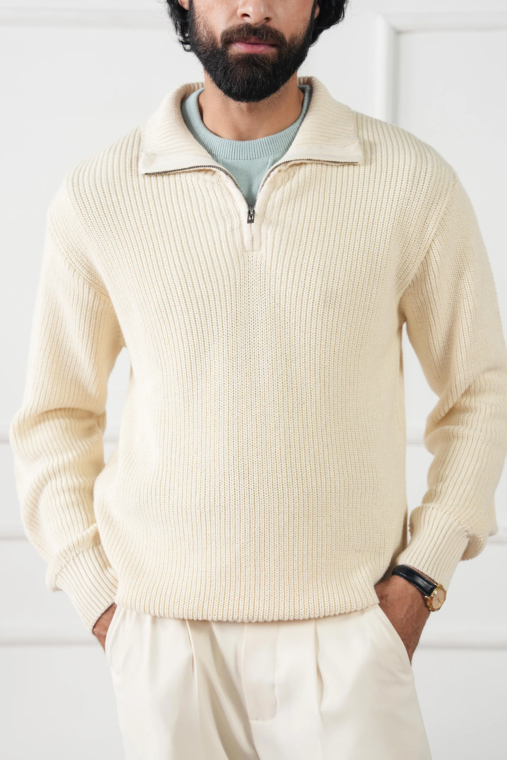 Quarter Zip Knit Sweater (MKZ-02) - Image 8