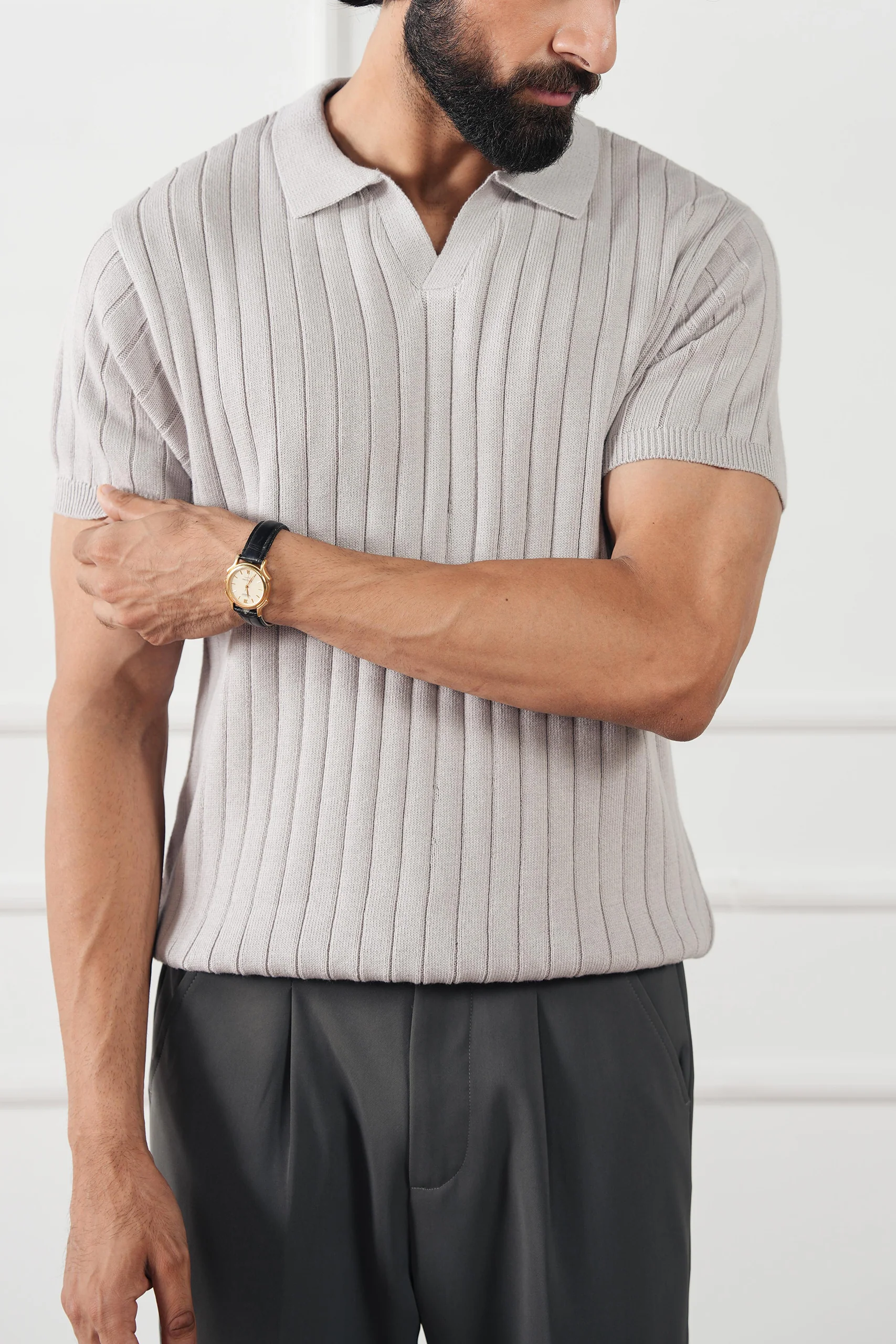 Rib Knit Polo Shirt (MKP-10) - Image 12