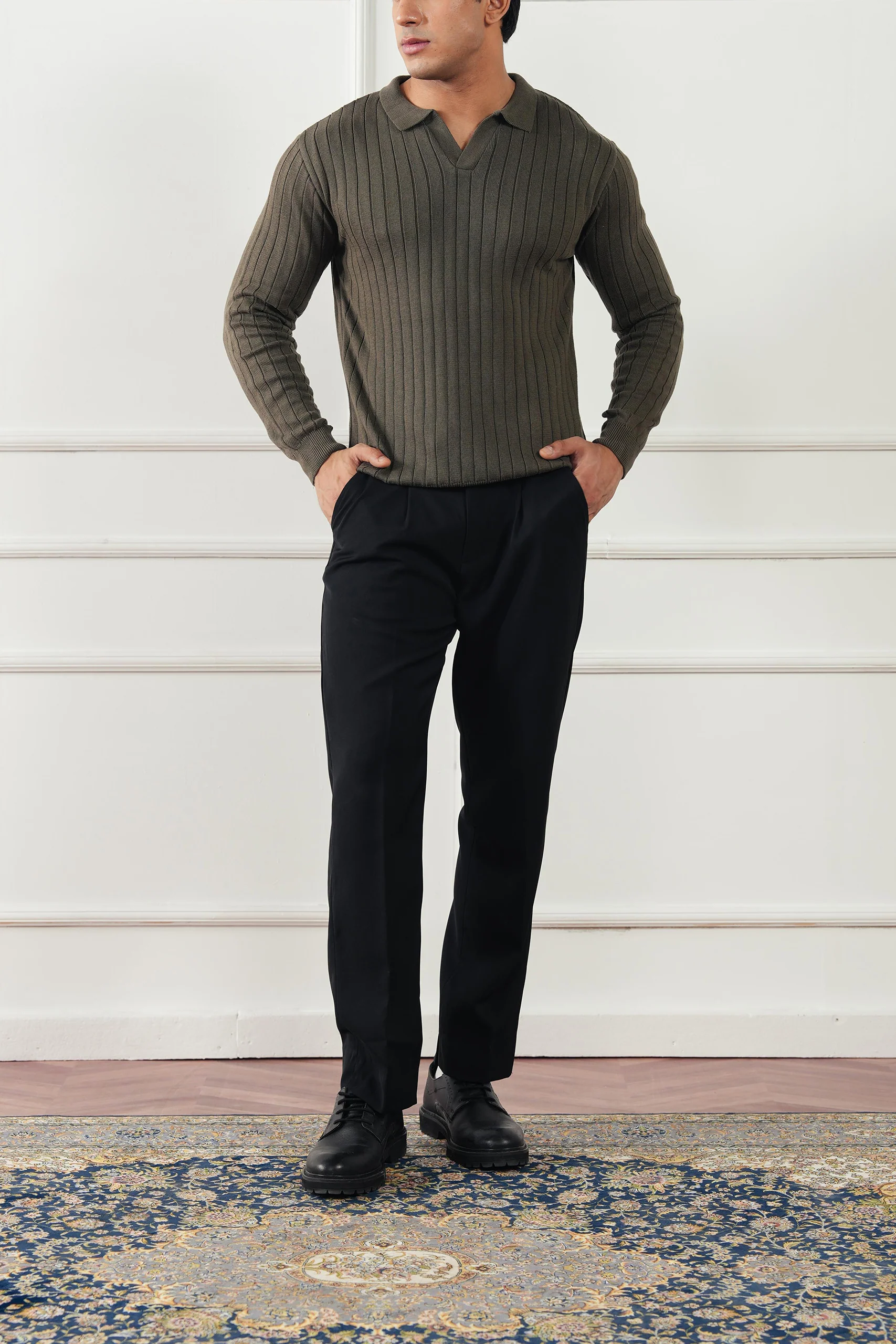 Rib Knit Polo Sweater (MKP-19) - Image 5