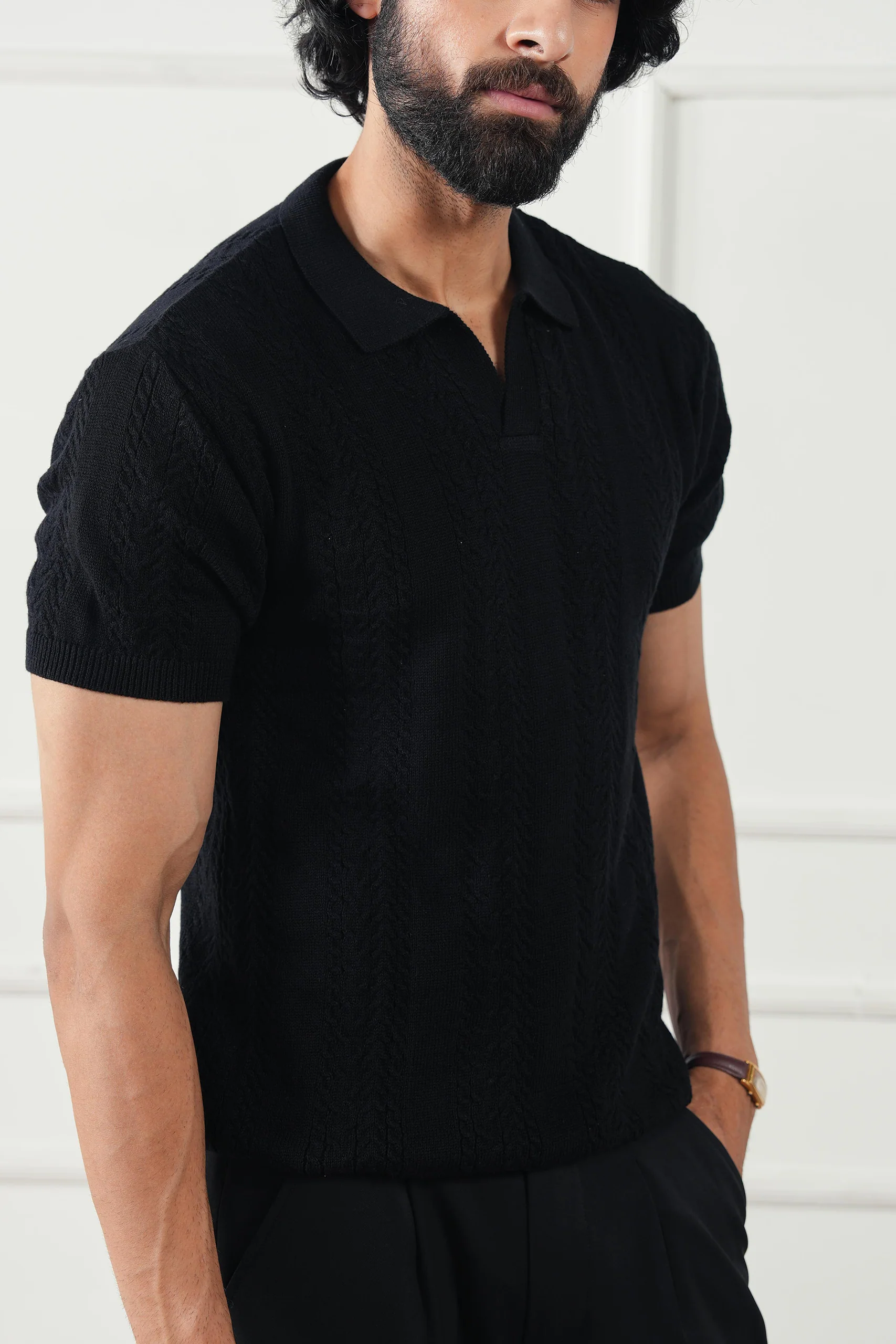 Striped Knit Polo Shirt (MKP-04) - Image 9