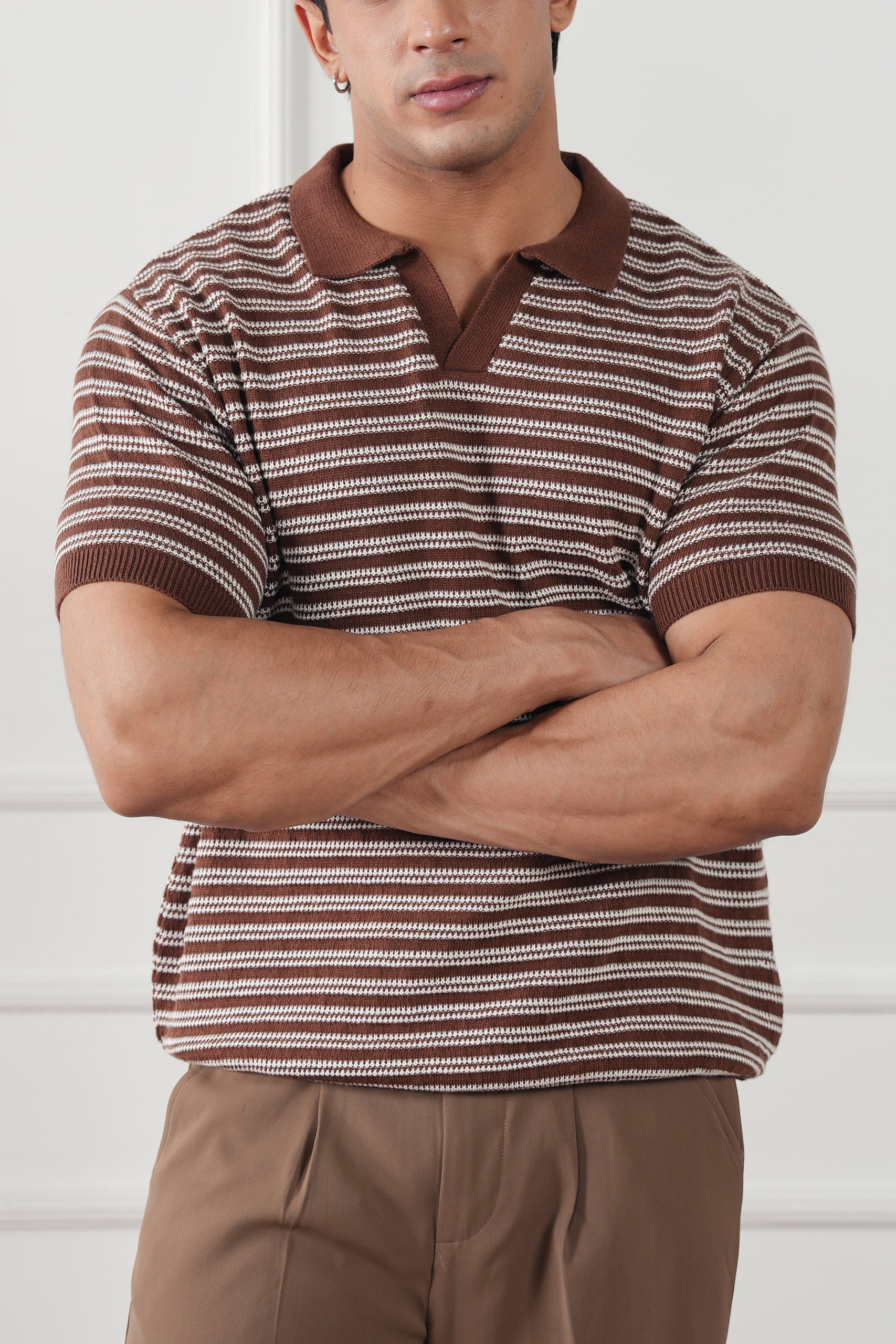 Striped Knit Polo Shirt (MKP-15) - Image 8