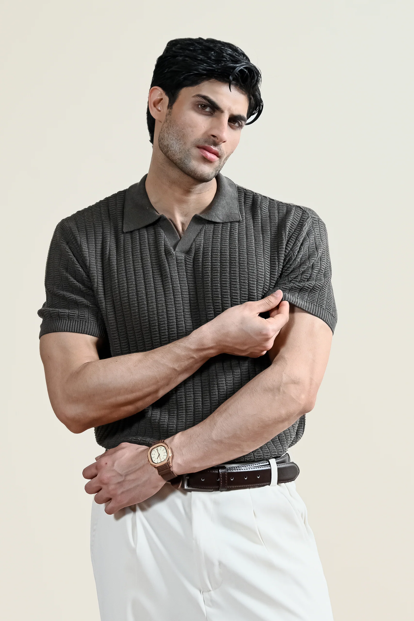 Textured Knit Polo Shirt (MKP-13) - Image 4