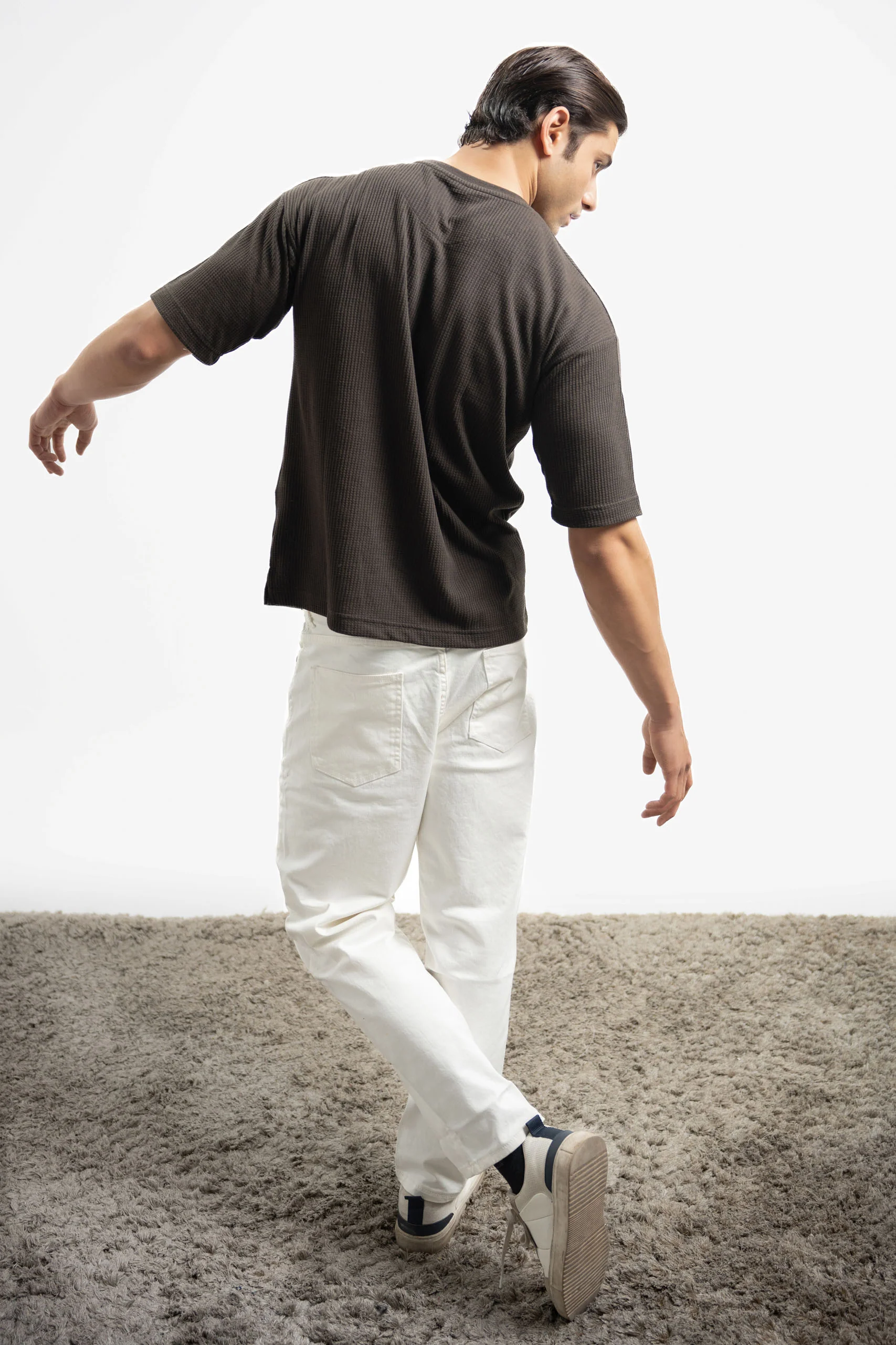 Textured Oversized Tee - Umber Brown - Image 3
