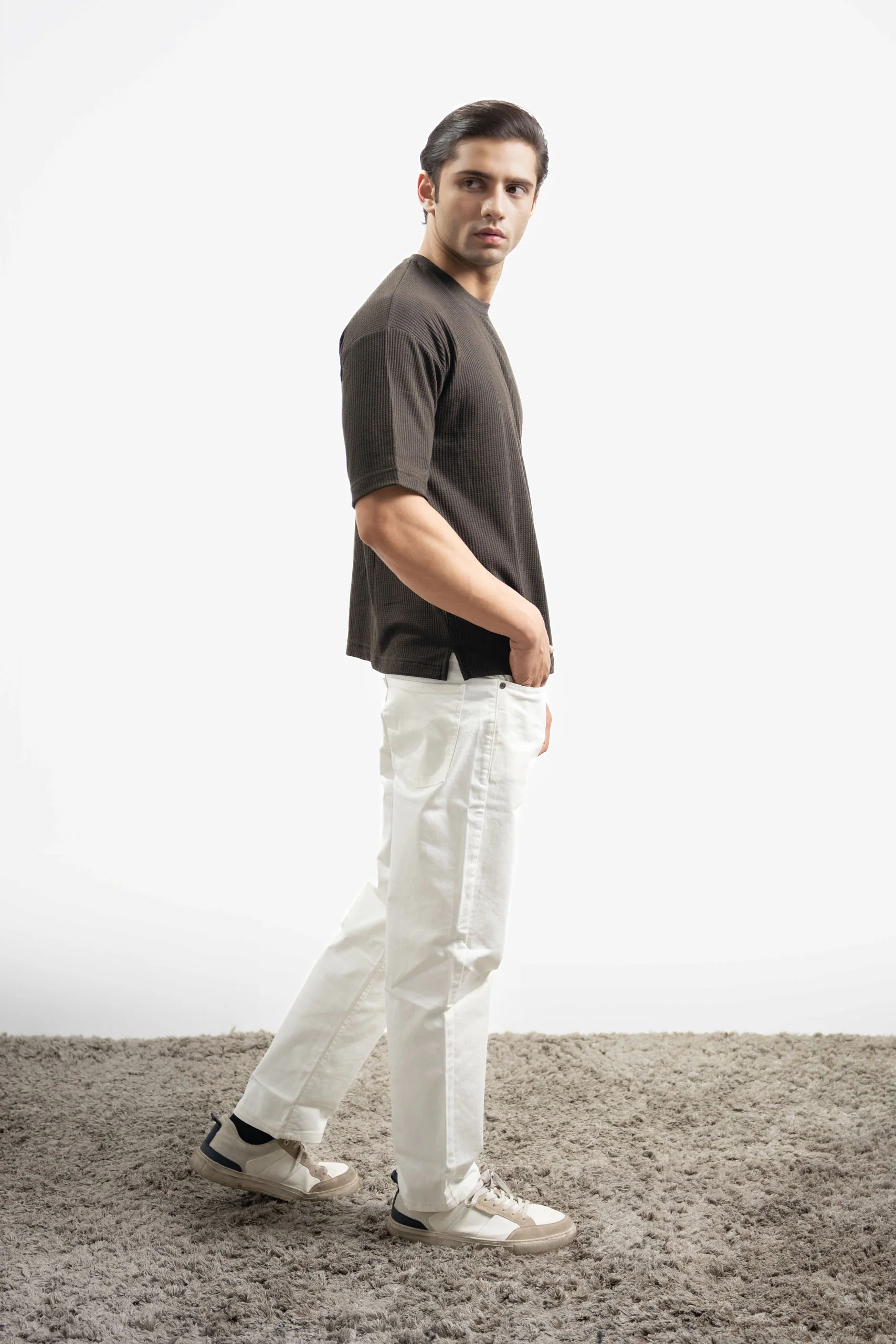 Textured Oversized Tee - Umber Brown - Image 5