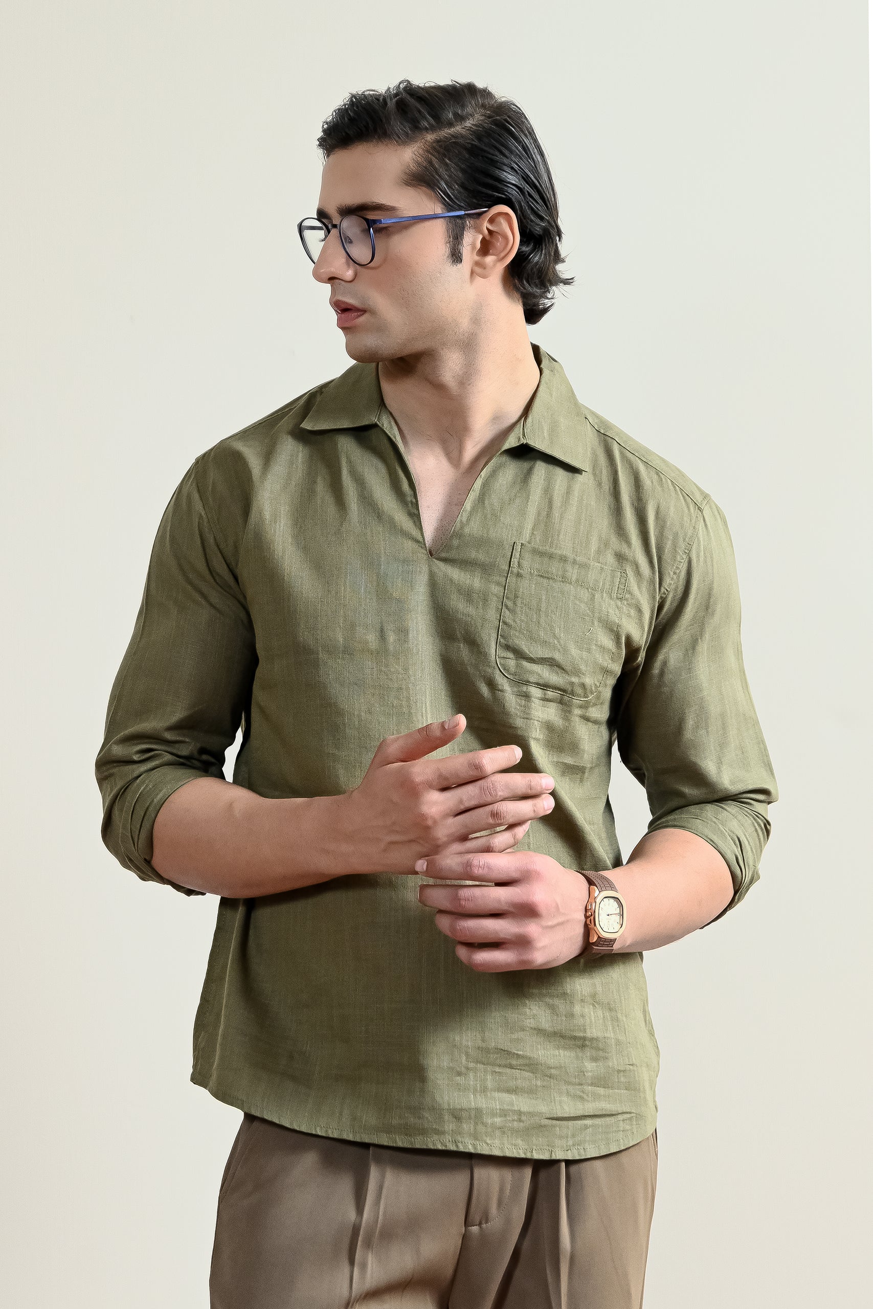 V-Neck Linen Shirt (MCS-13) - Image 4